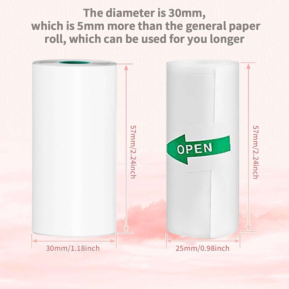 Thermal Sticker Paper 57x30mm 6 Rolls Self-Adhesive Mini Pocket Printer Inkless