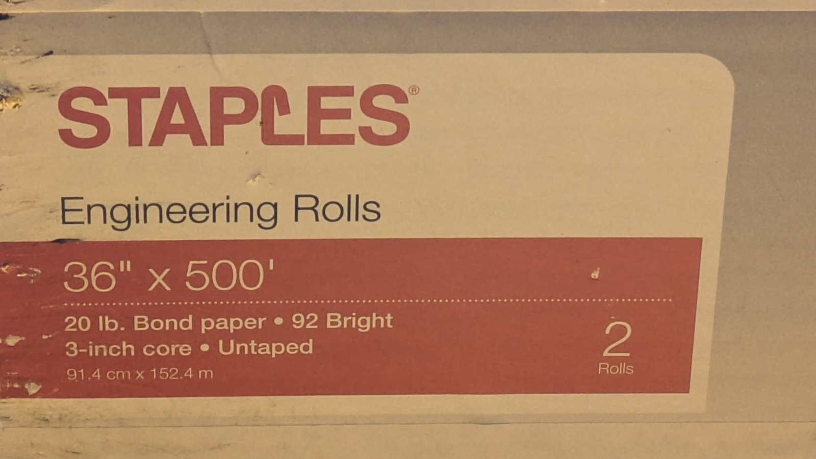 2 Rolls Wide Format Engineering Paper Matte 36″ x 500′ 3″Core 20LB 92 Brightness