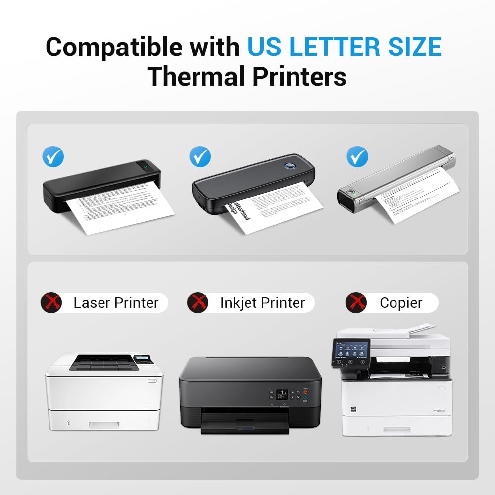 Thermal Printer Paper 8.5 x 11,Thermal Printing 100 sheet, White