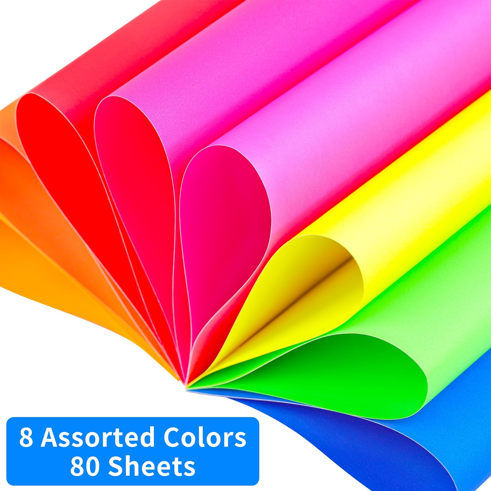 80 Sheets Fluorescent Colored Cardstock 8 Colors Arts Crafts Construct…