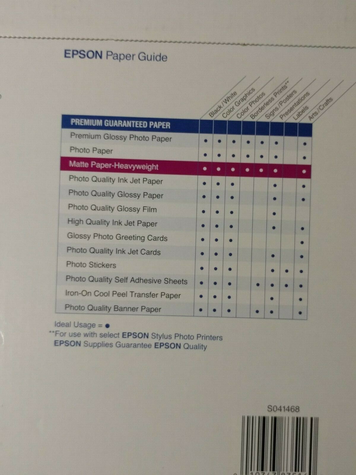 Epson S041468 Heavyweight Borderless Matte Paper 11 x 14 Borderless
