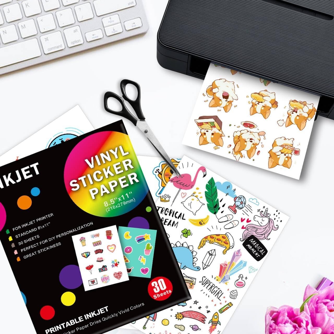 30 Sheets Printable Clear Vinyl Sticker Paper for Inkjet Printers 8.5×11 Inc…