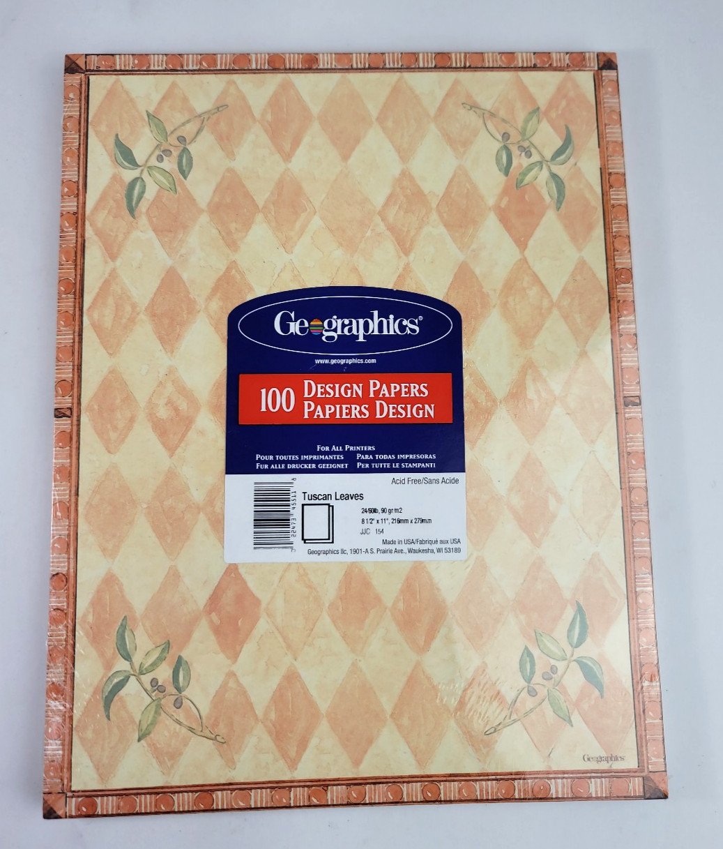 100 Sheets Geographics Tuscan Leaves Design Paper Harlequin Print 8.5×11 24/60LB