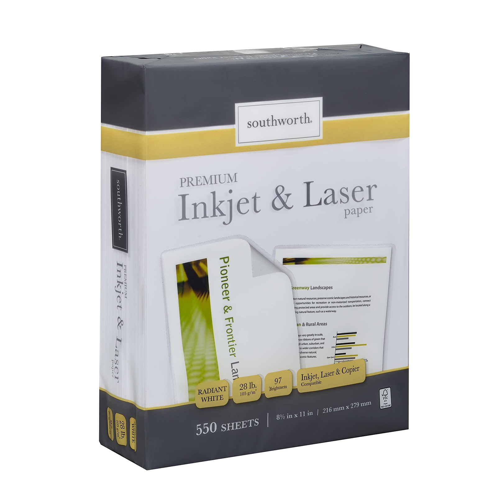 Southworth Inkjet & Laser Printer Paper 8.5×11 28 lb Radiant White 550 Sheet