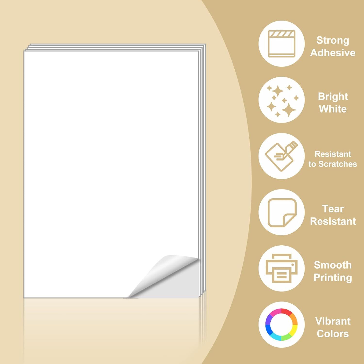 100PCS Vinyl Sticker Paper Glossy Matte Clear Waterproof Printable Inkjet Laser
