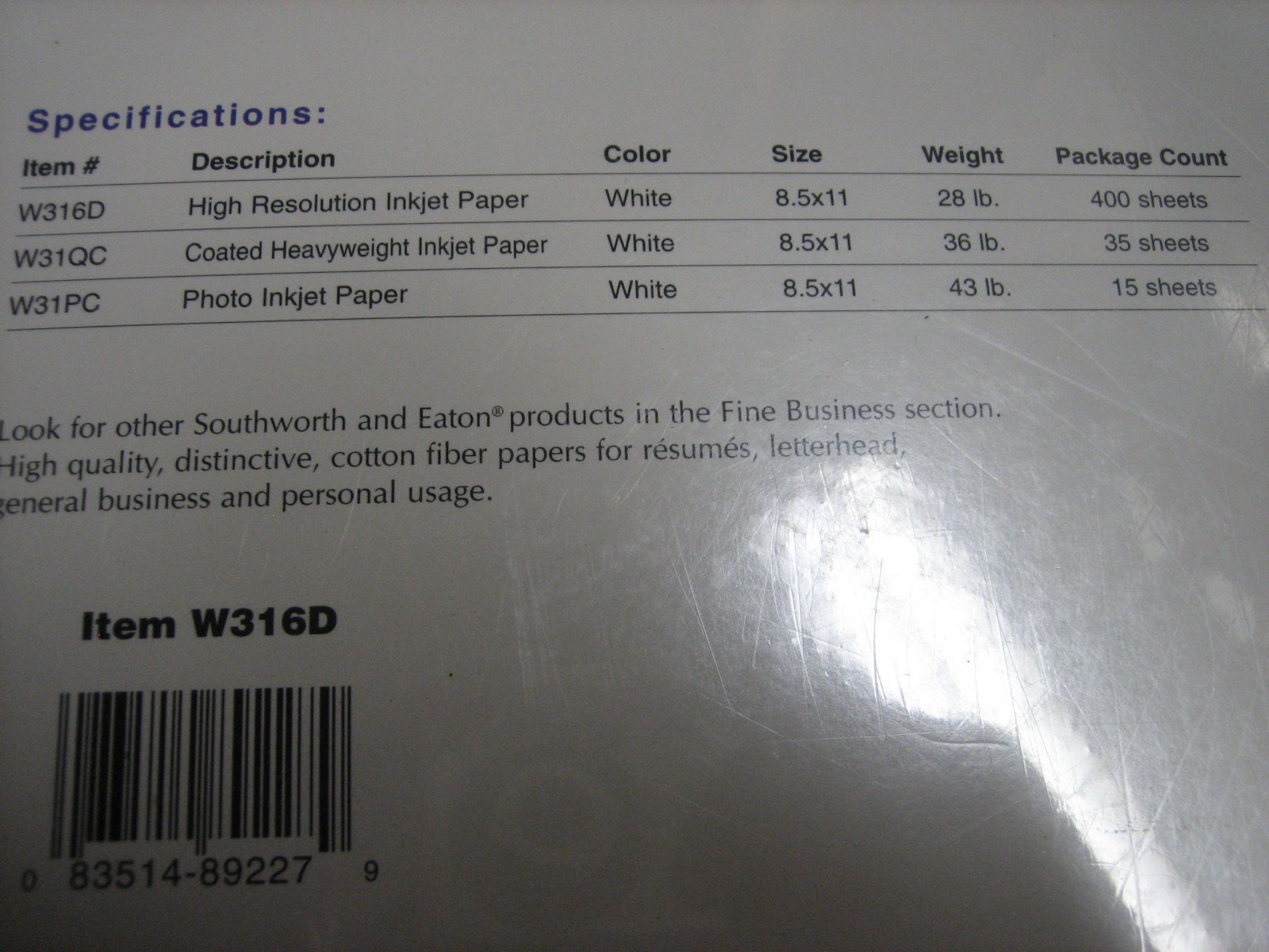 SOUTHWORTH High Resolution Inkjet Paper;28lb,400 sheets,BrightWhite95,8 1/2 x 11