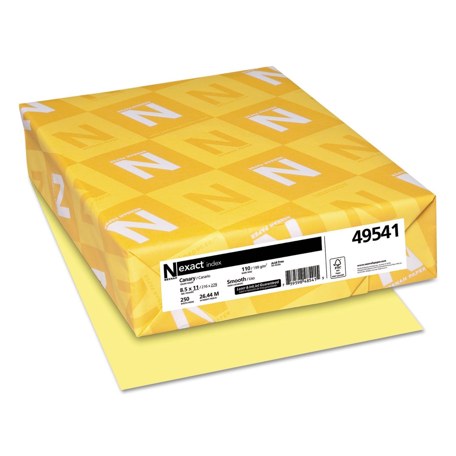 250 Sheets Neenah Exact Index 8.5″ x 11″ Canary Printer Paper 110 Basis