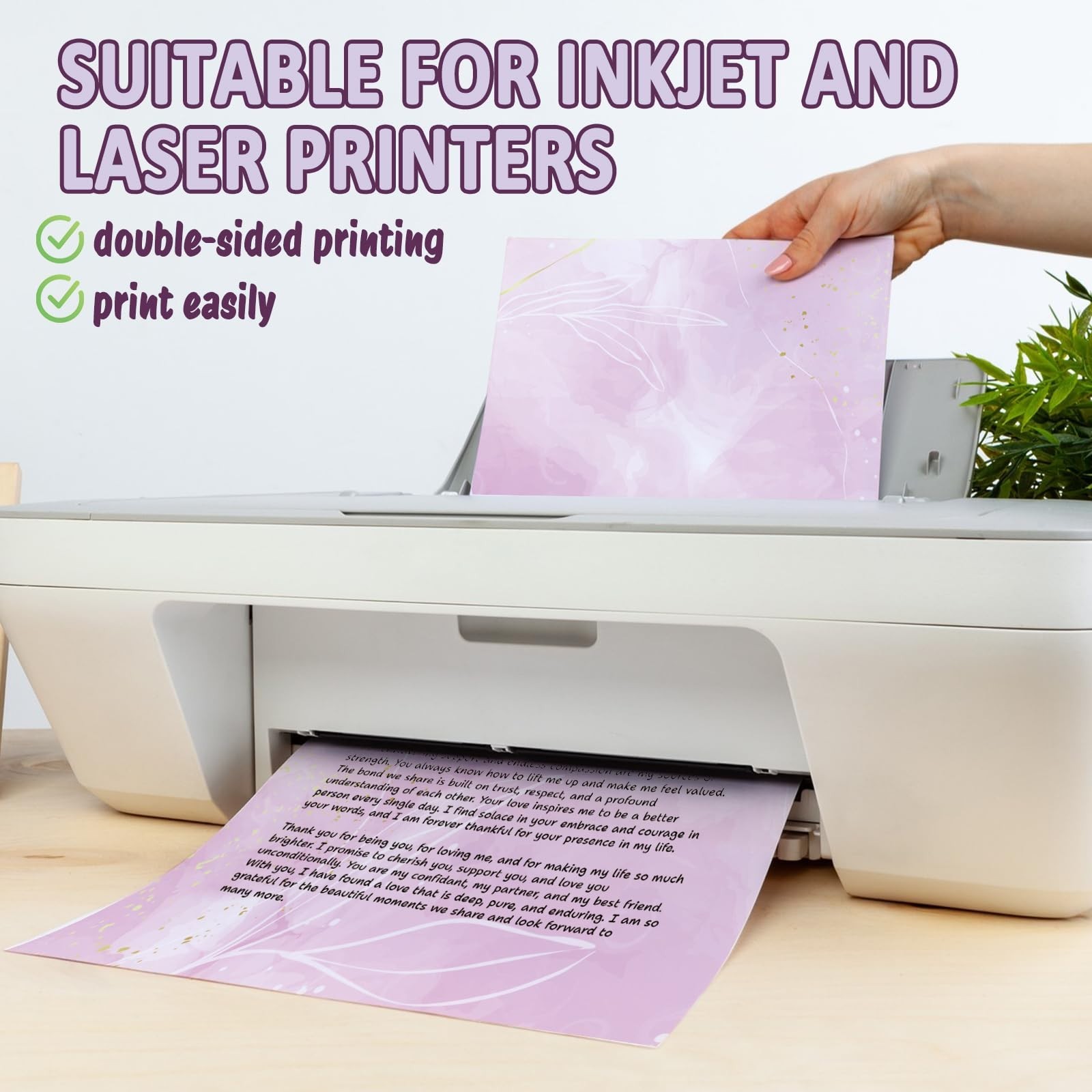 Decorative Watercolor Printer Paper 8.5x11in, Double-Sided, 100gsm for Invitatio