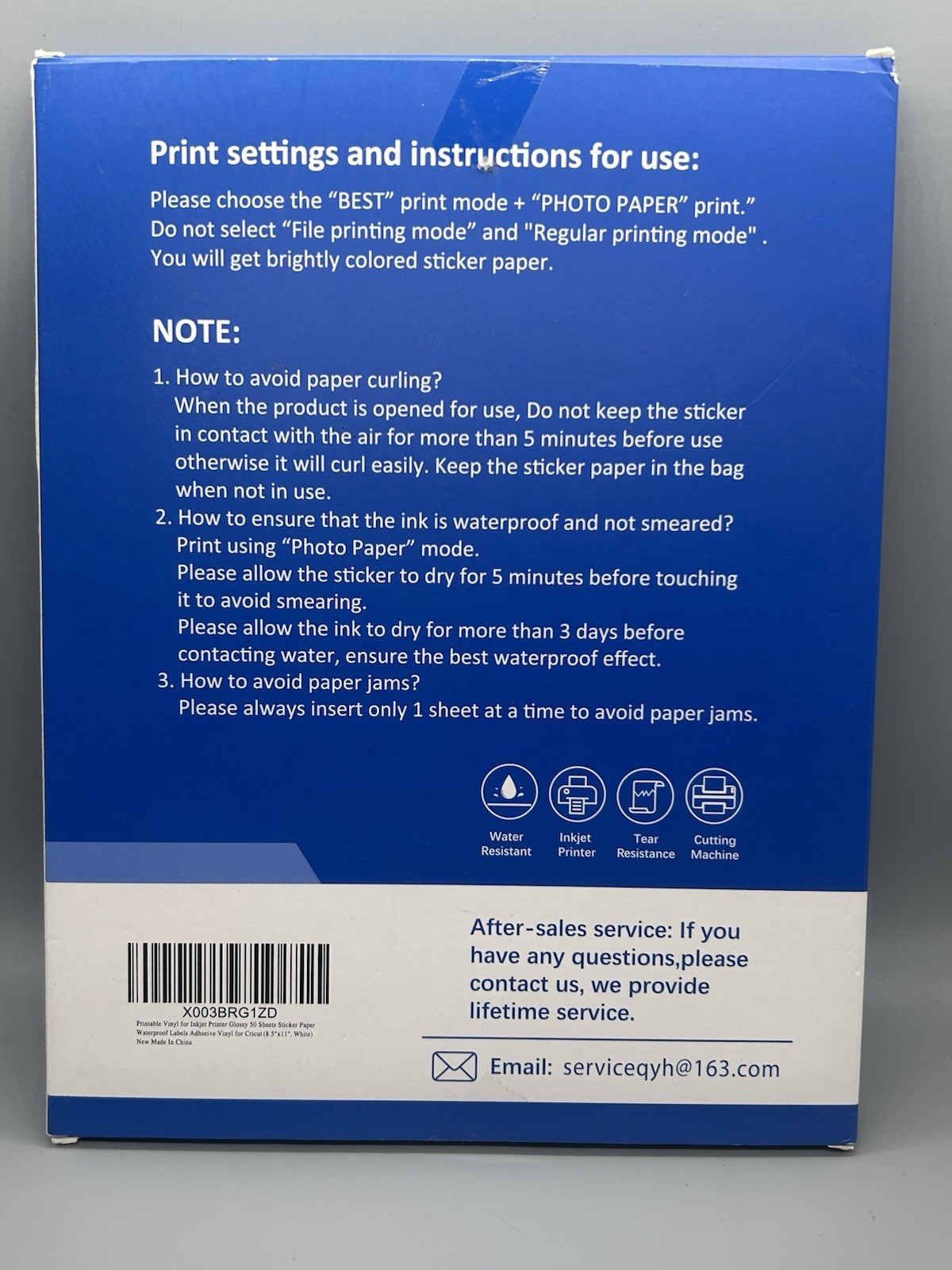 QYH Printable Vinyl for Inkjet Printer Glossy 50 Sheets Sticker Paper Waterproof