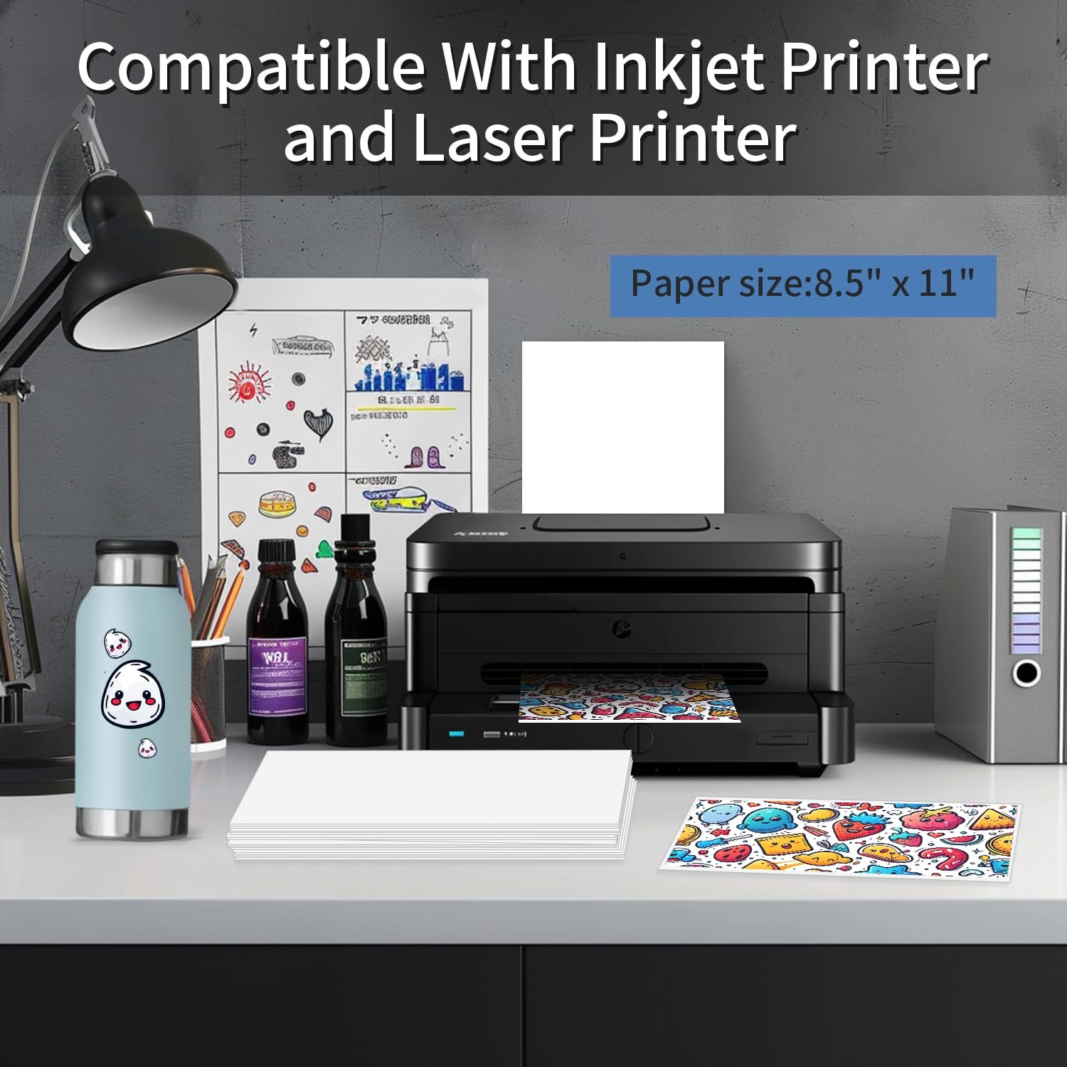 8.5″x11″ Vinyl Sticker Paper 25 Sheets Glossy White Waterproof for Inkjet Pri…