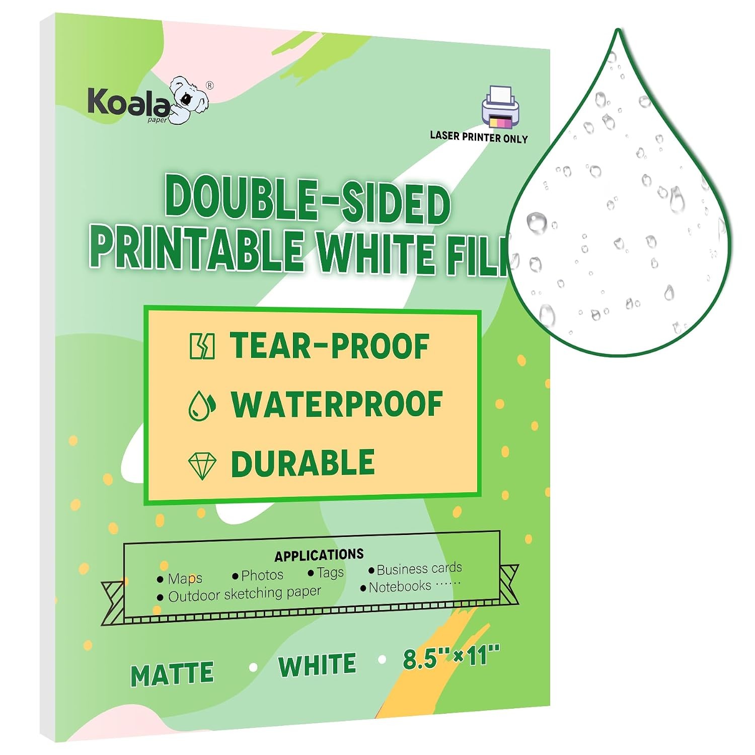 Waterproof Matte Double Sided Laser Printer Paper 60 Sheets Tearproof