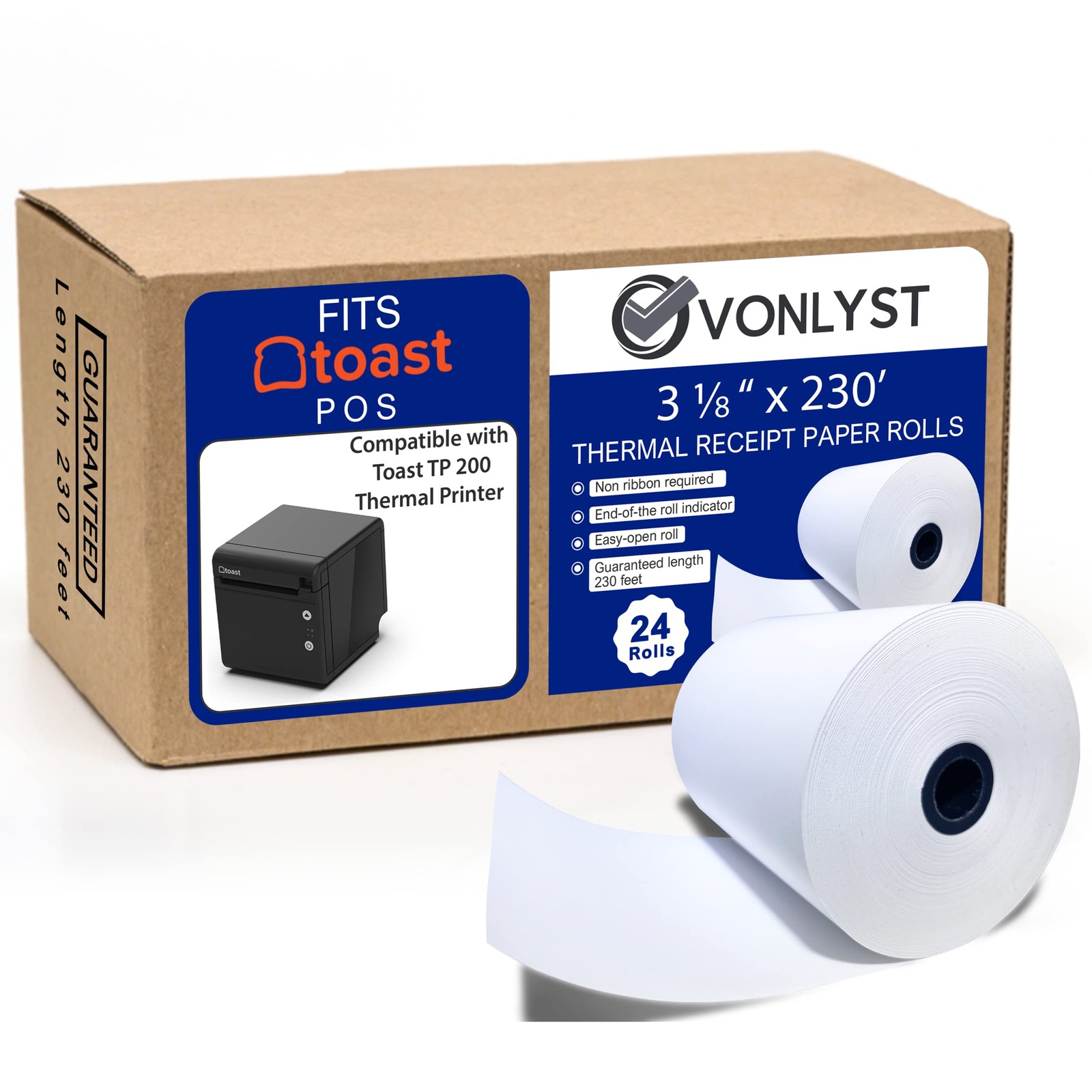 Vonlyst Thermal Paper Roll 3 1/8 inch x 230 feet, White Black Image