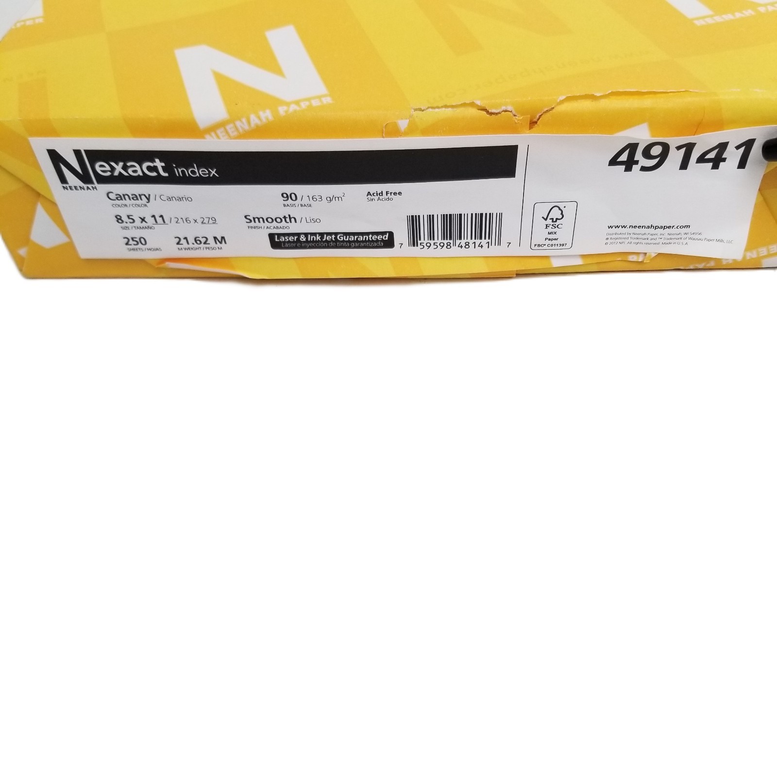 Neenah Exact Index Cardstock 90lb Canary 8.5×11 250 Sheets Smooth Paper 49141