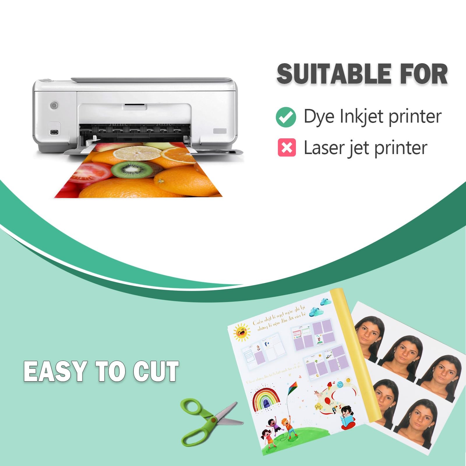 100 Pack 5×7 Photo Paper, 52lb Glossy, 200gsm, Inkjet Printer, White, Sheets