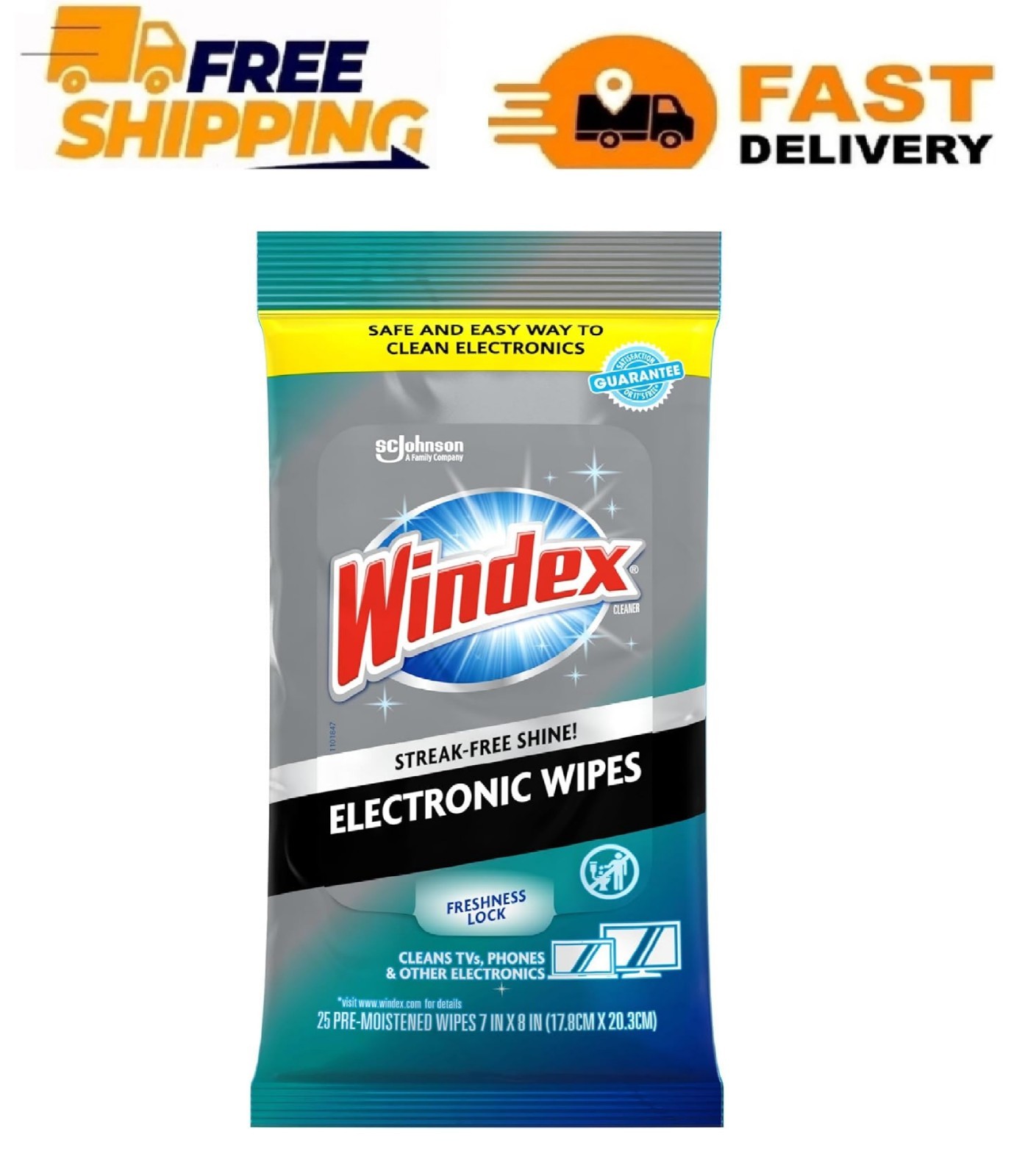 Windex Electronics Wipes, Pre-Moistened, Provides Streak-Free Shine, 25 Count