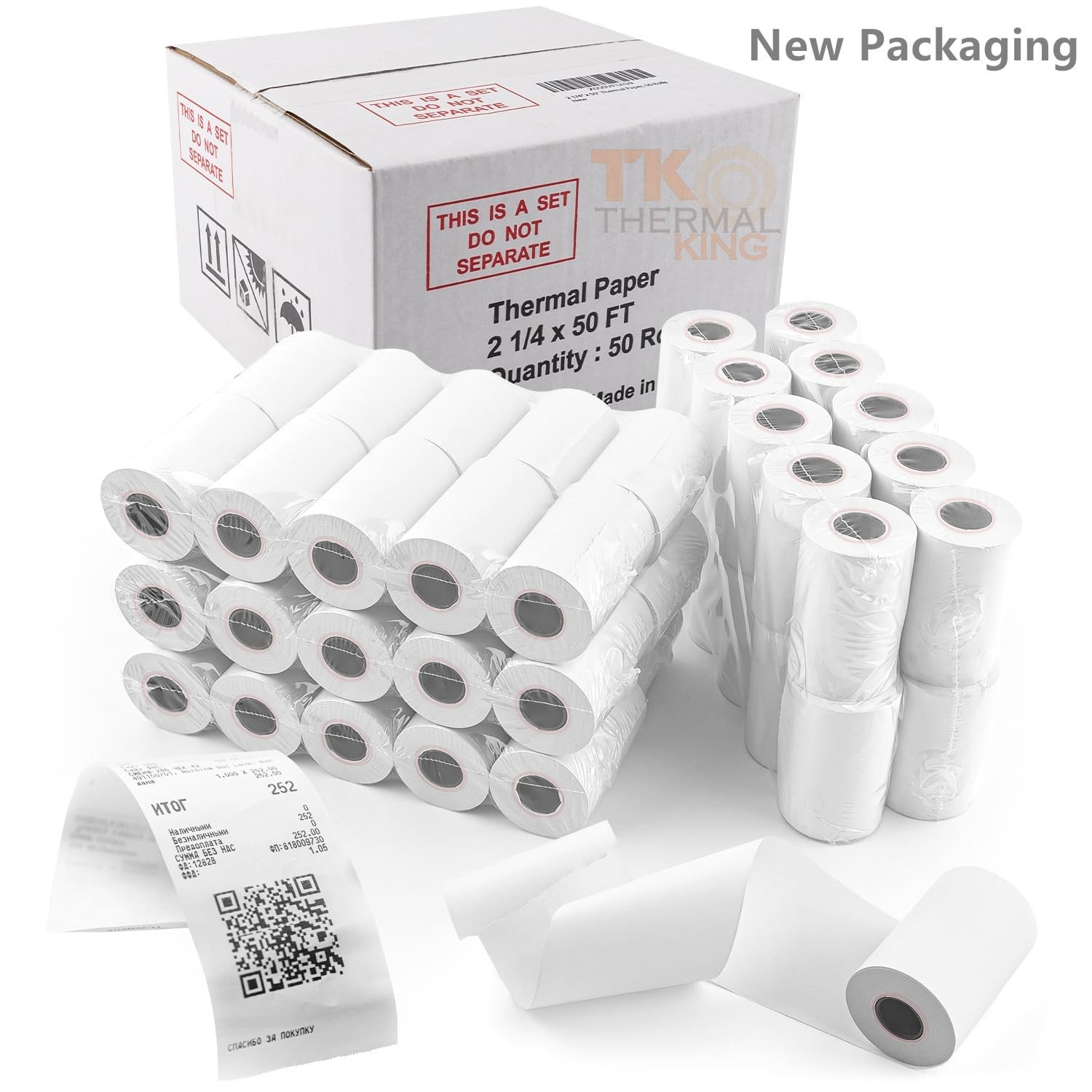 TK Thermal King, (50 Rolls) 2 1/4″ 50′ feet White Paper 2-1/4″ X 50′,