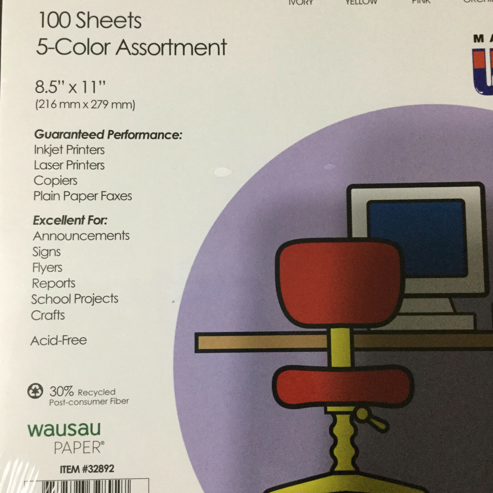 Wausau Multi-Use Printer Paper Letter Size 8 1/2″ x 11″ Pastel Colors NEW Sealed