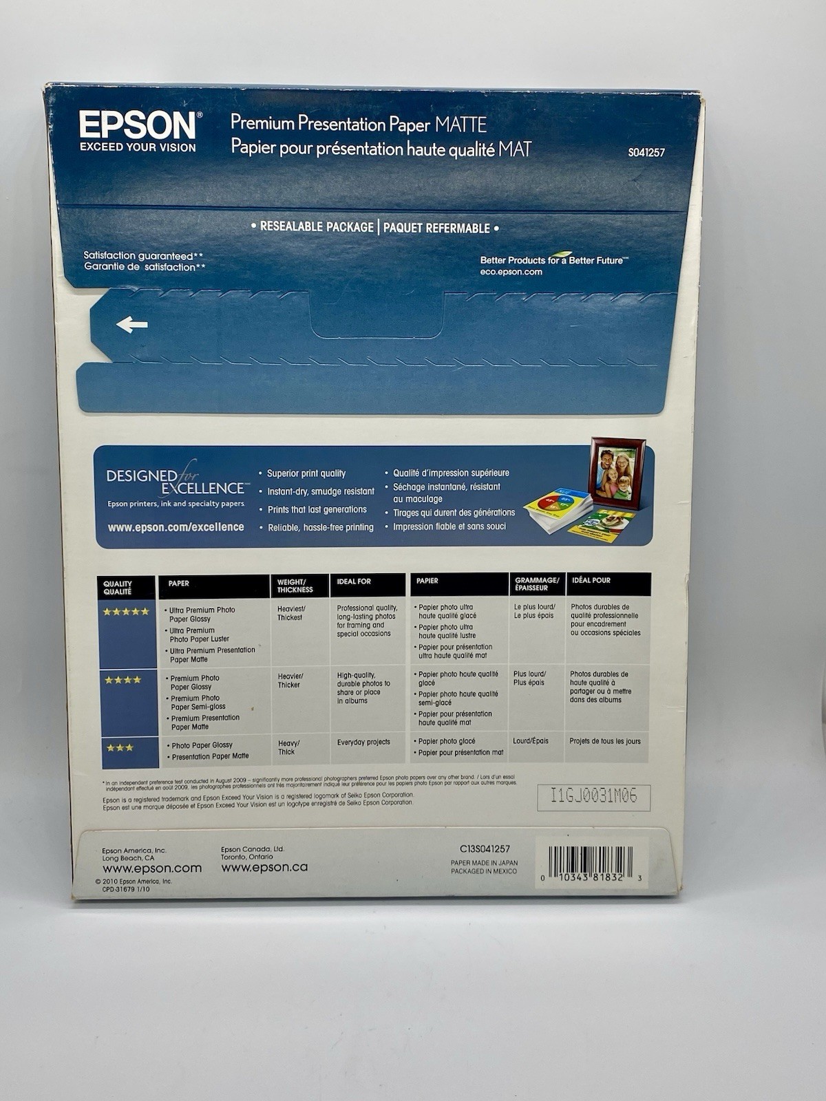 Epson Premium Presentation Paper MATTE 8.5×11 Inch 50 Sheets S041263 New In Box