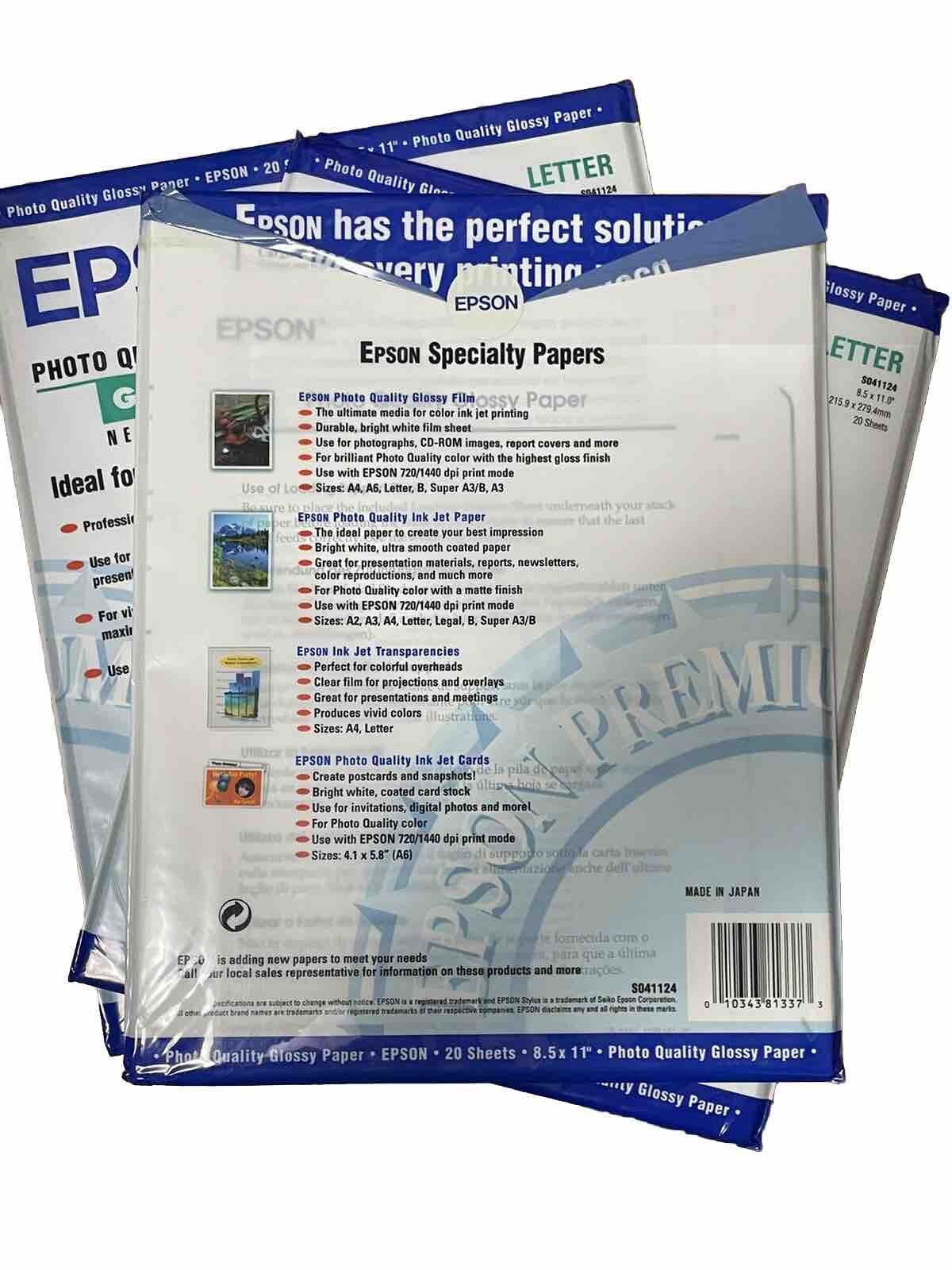 Epson Photo Quality Glossy Paper Ideal For Photographic Images 60 Sheets 8.5×11”
