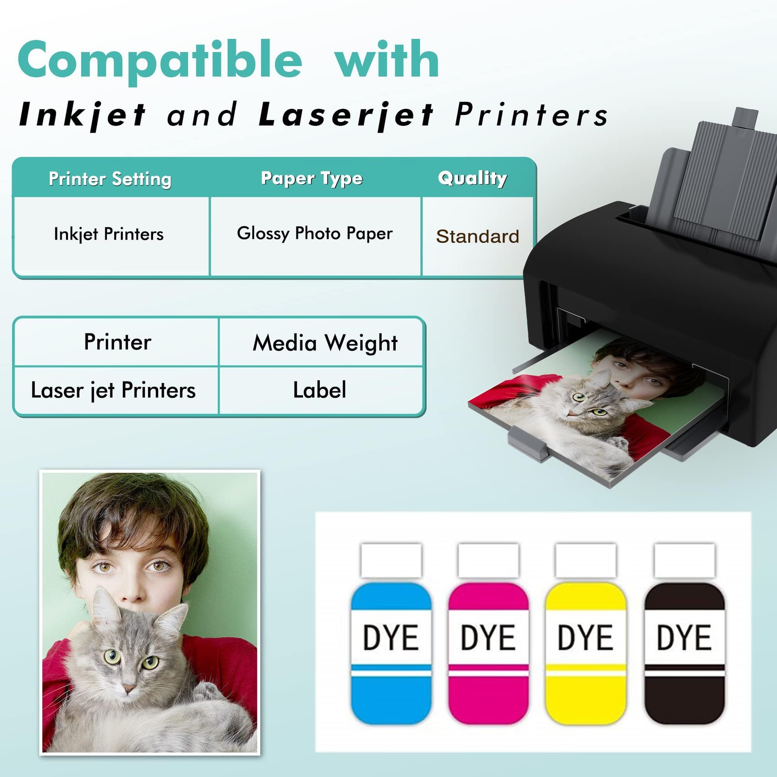 100 Sheets 8.5×11 inch 32 lb Double-Sided Semi-Gloss Photo Paper Thin