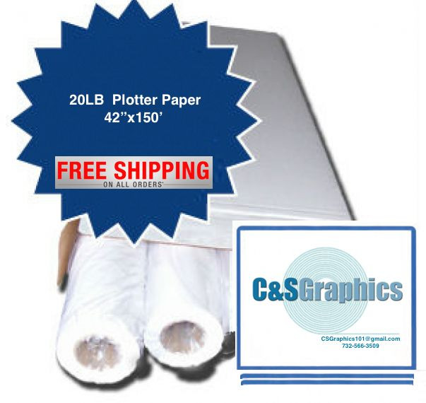 4 ROLLS 42″ x 150′ 20lb Inkjet Bond Plotter Paper HP DesignJet