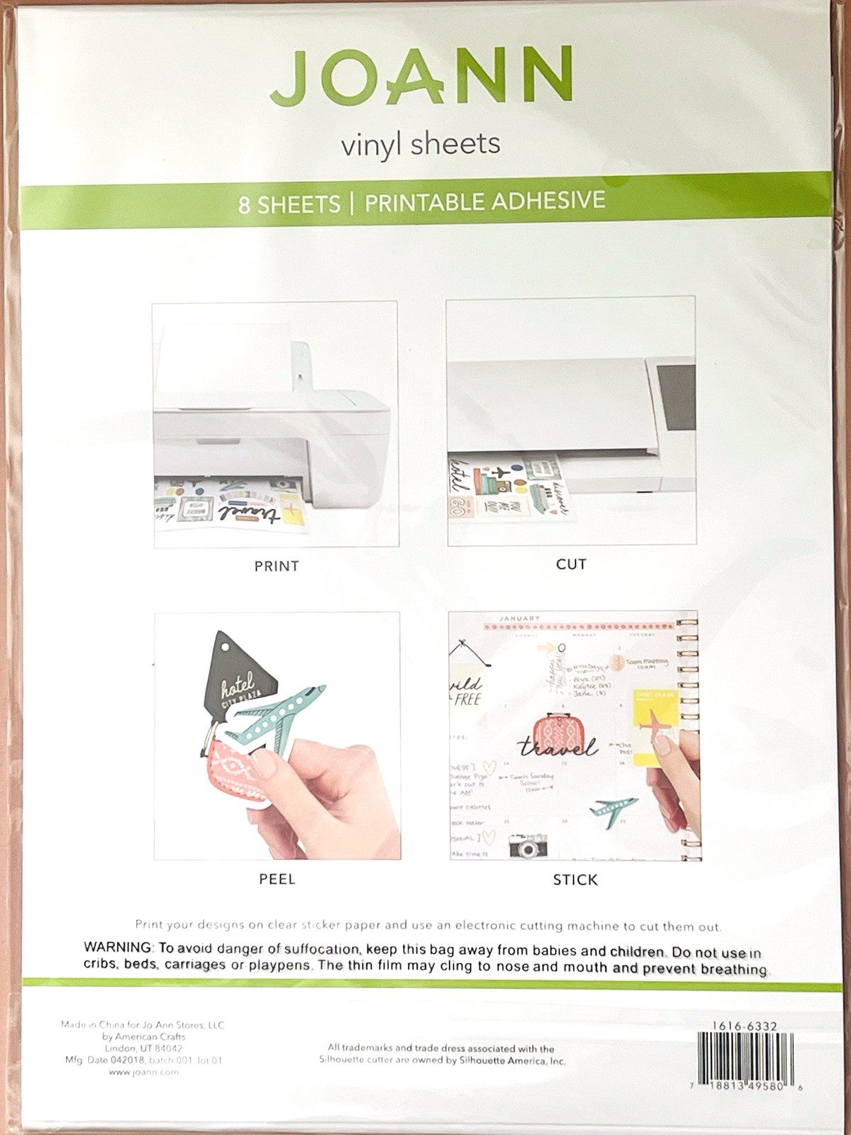 PRINTABLE 8 ADHESIVE GLOSSY VINYL SHEETS FOR INKJET/DIE CUTTING MACHINE 8.5″X11″