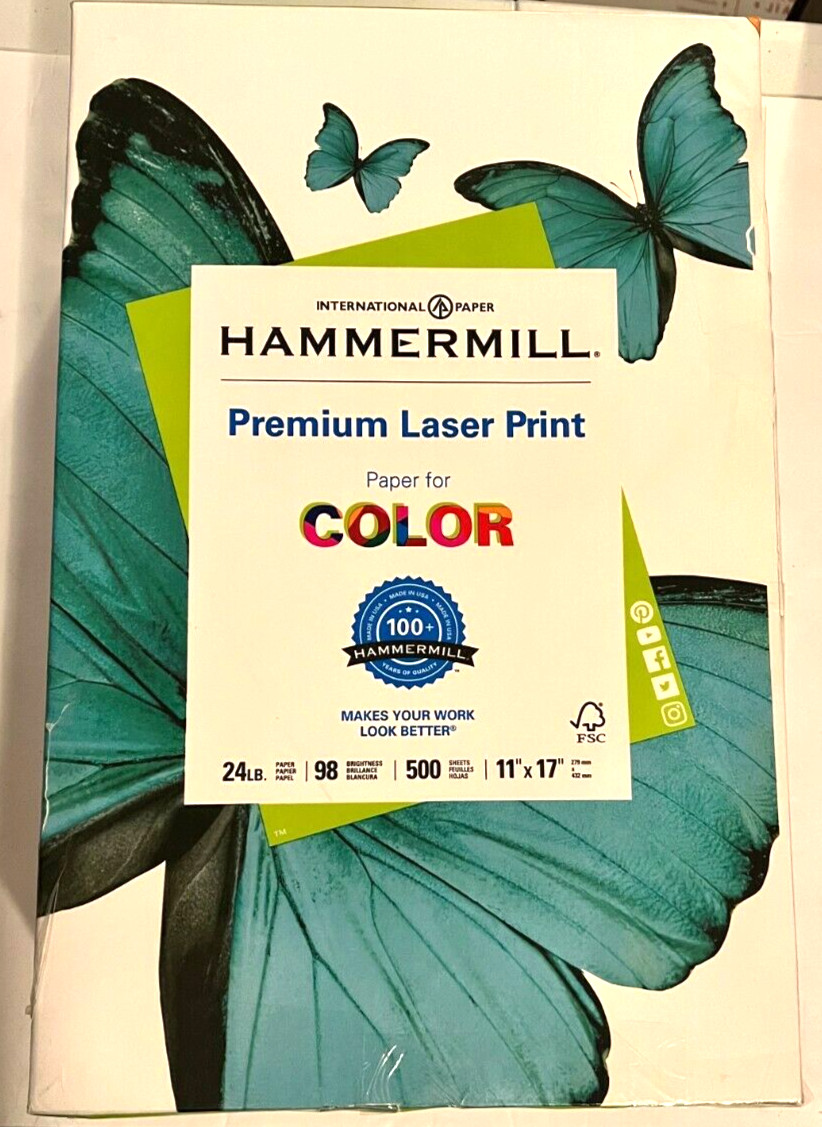 Hammermill Premium Laser Color 24 lb Copy Paper, 11 x 17 – 1 Ream (500 Sheets)