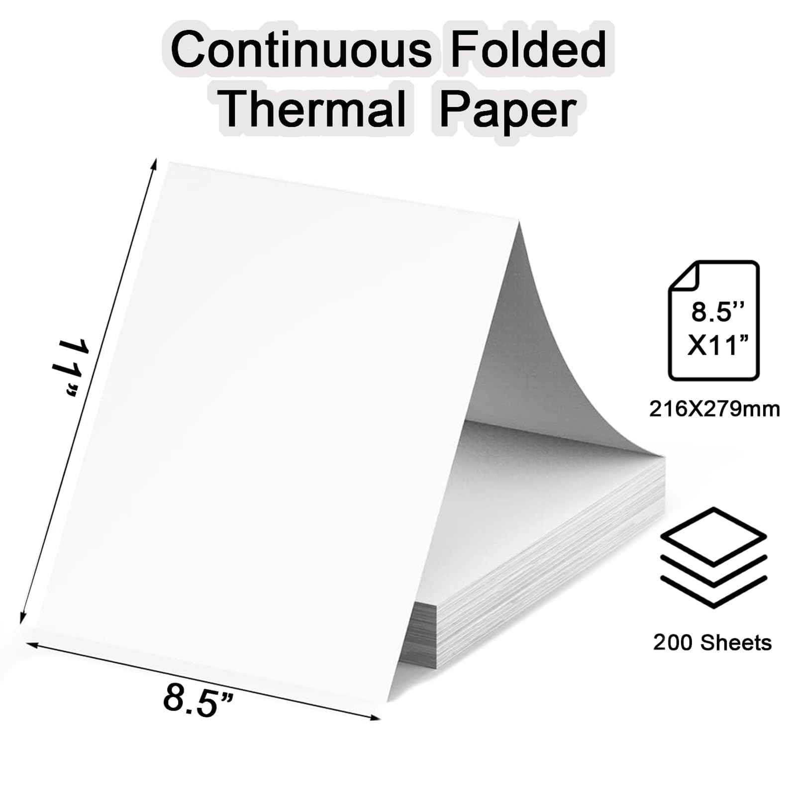 200 Sheets Thermal Printer Paper 8.5×11″ US Letter Size, Continuous Folded Print