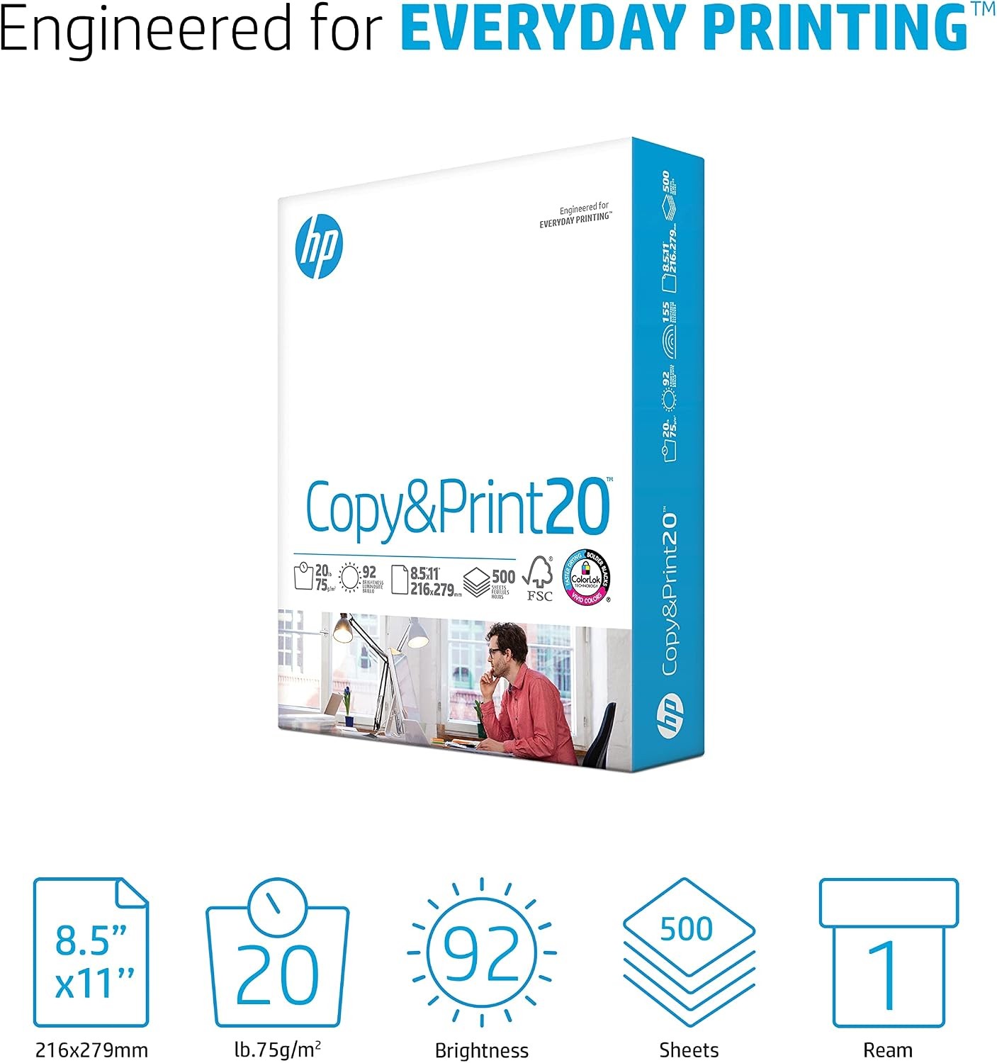 HP Copy & Print Paper 8.5 x 11 20 lb 500 Sheets 92 Bright White