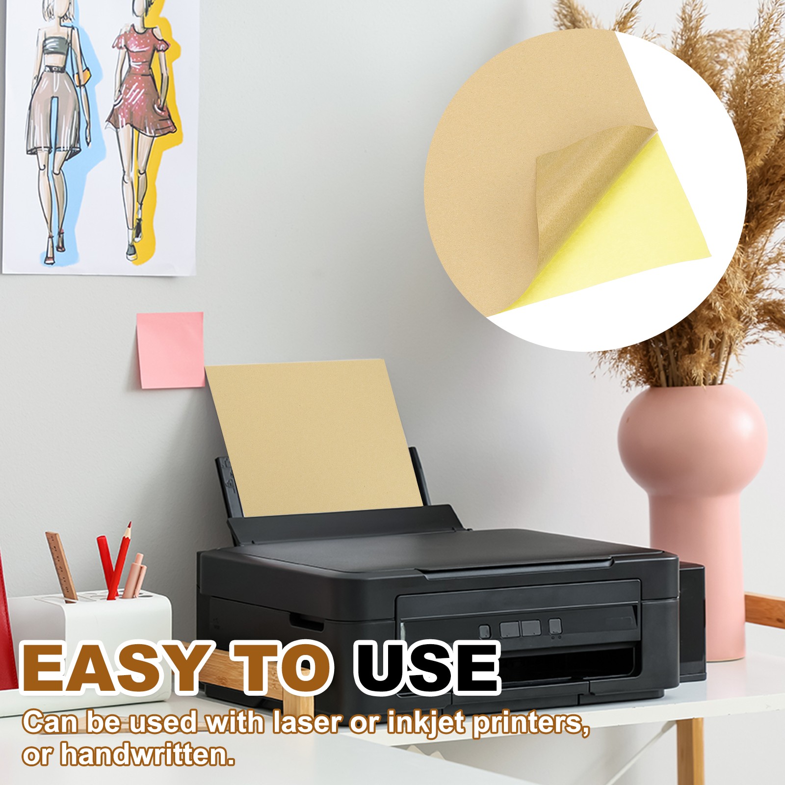 50 Sheets Printer Stickers, 50 Pcs Paper Labels A4 Brown