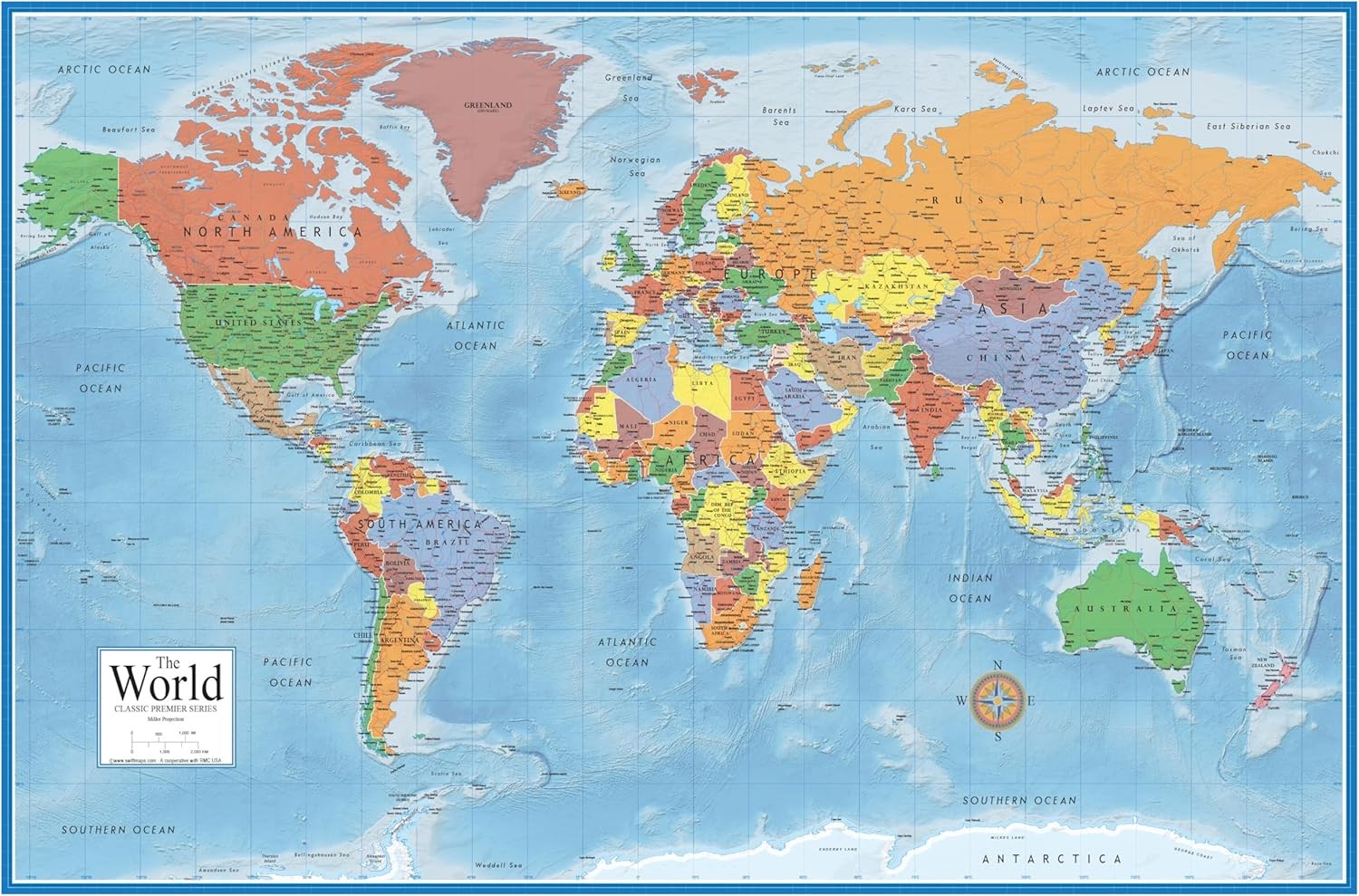 World Premier Wall Map Poster Mural 24h x 36w
