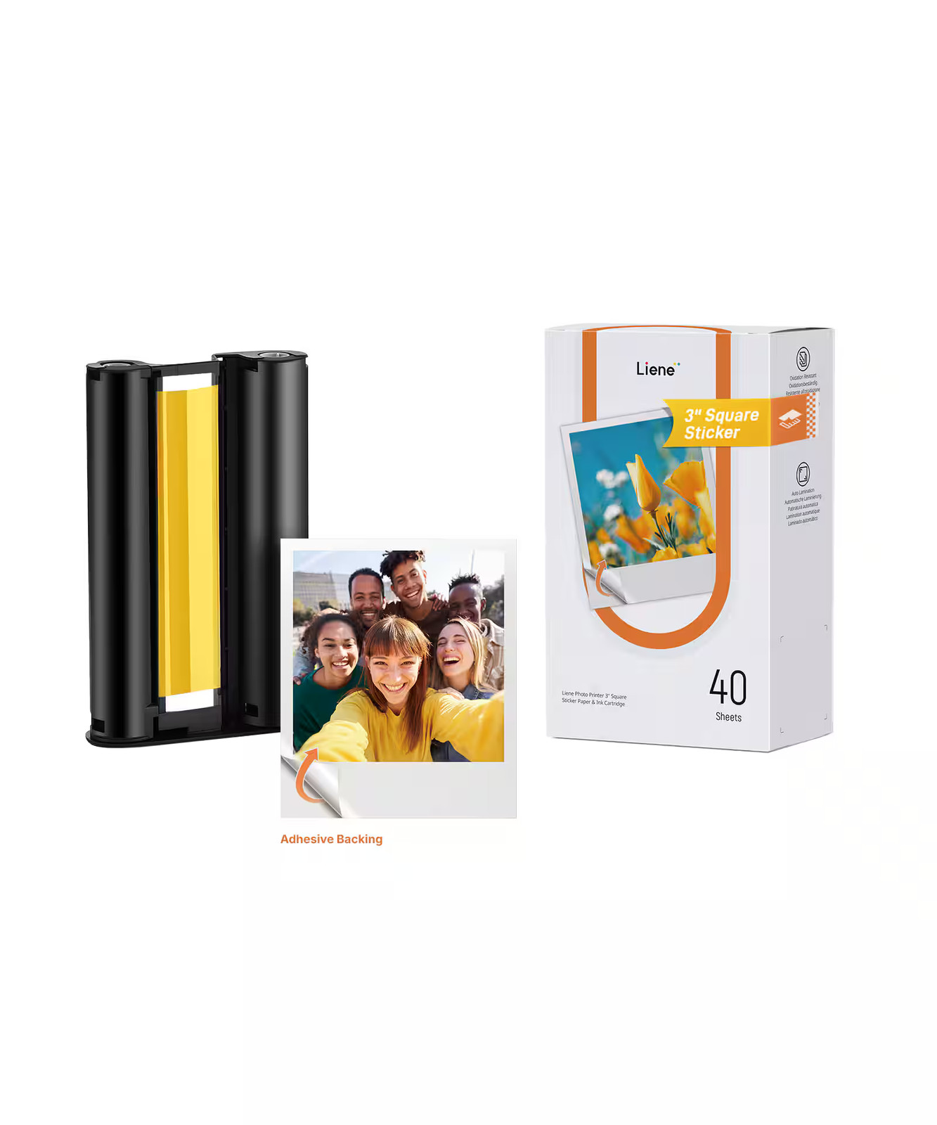 Liene – Amber 3×3 Square Sticky Photo Paper Refill (40 sheets & 1 Ink Cartridge)