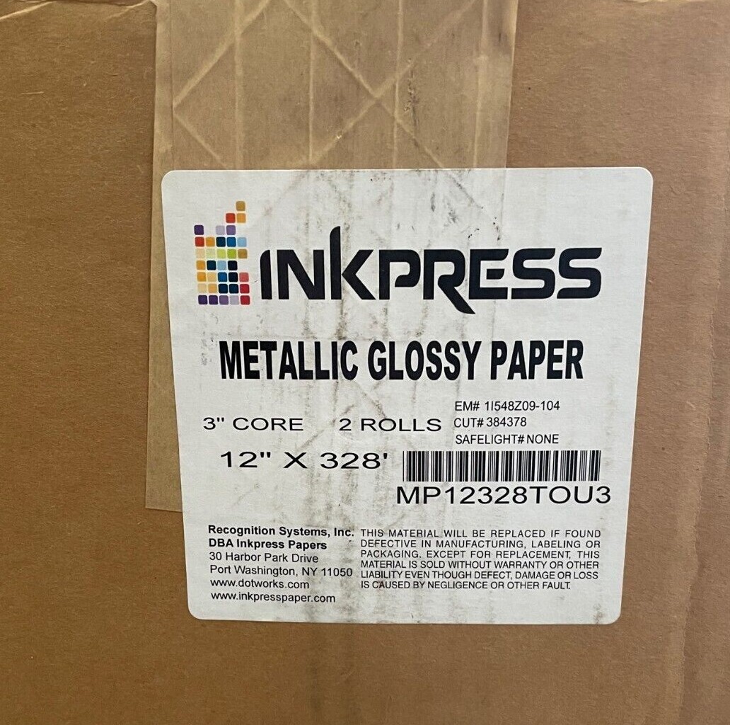 2 NEW rolls of dry lab printer paper, Inkpress Metallic Glossy Paper, 12″x328′