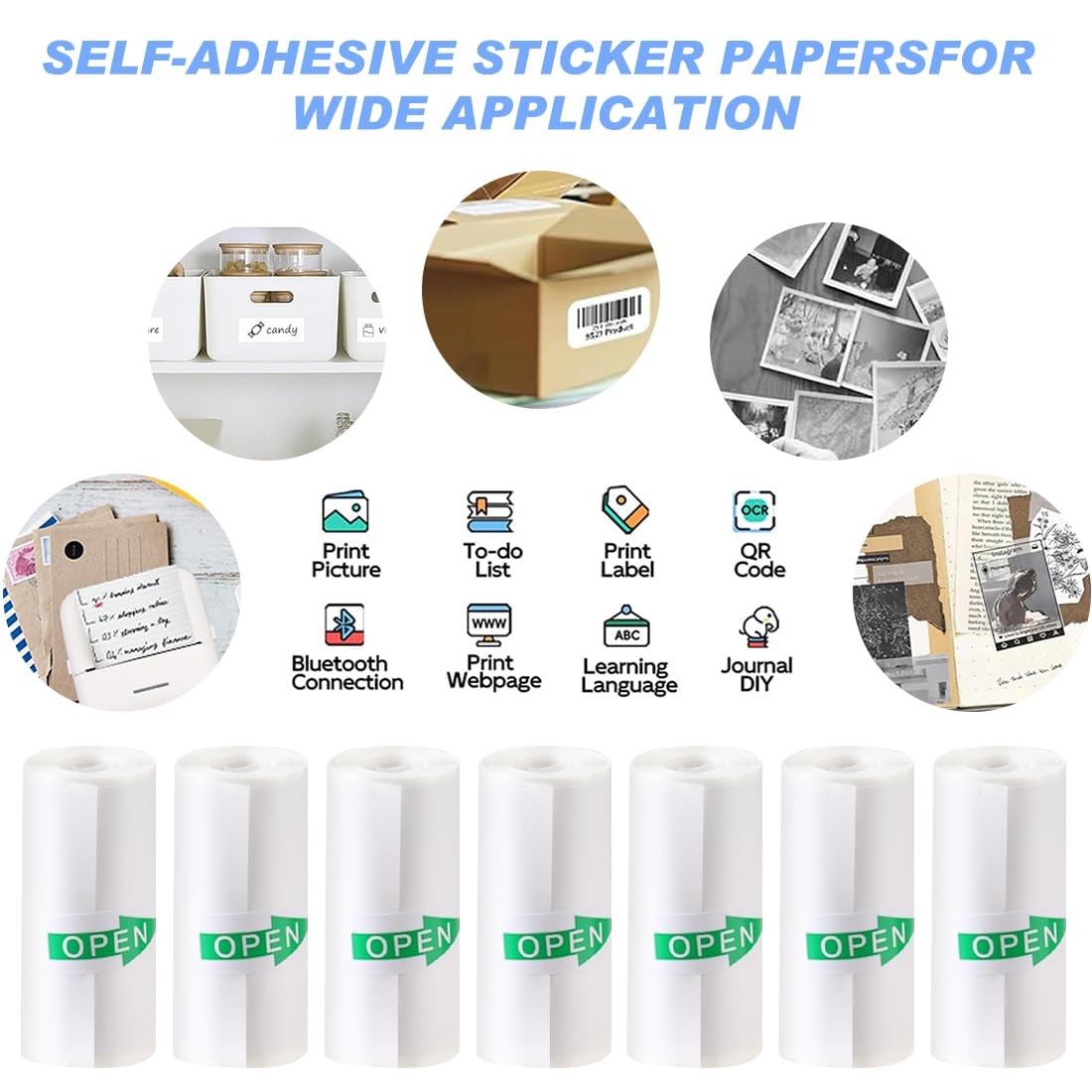 Mini Printer Sticker Paper, 57mm x 3m, 10 Rolls, 3000 Sheets, White, Smooth, …