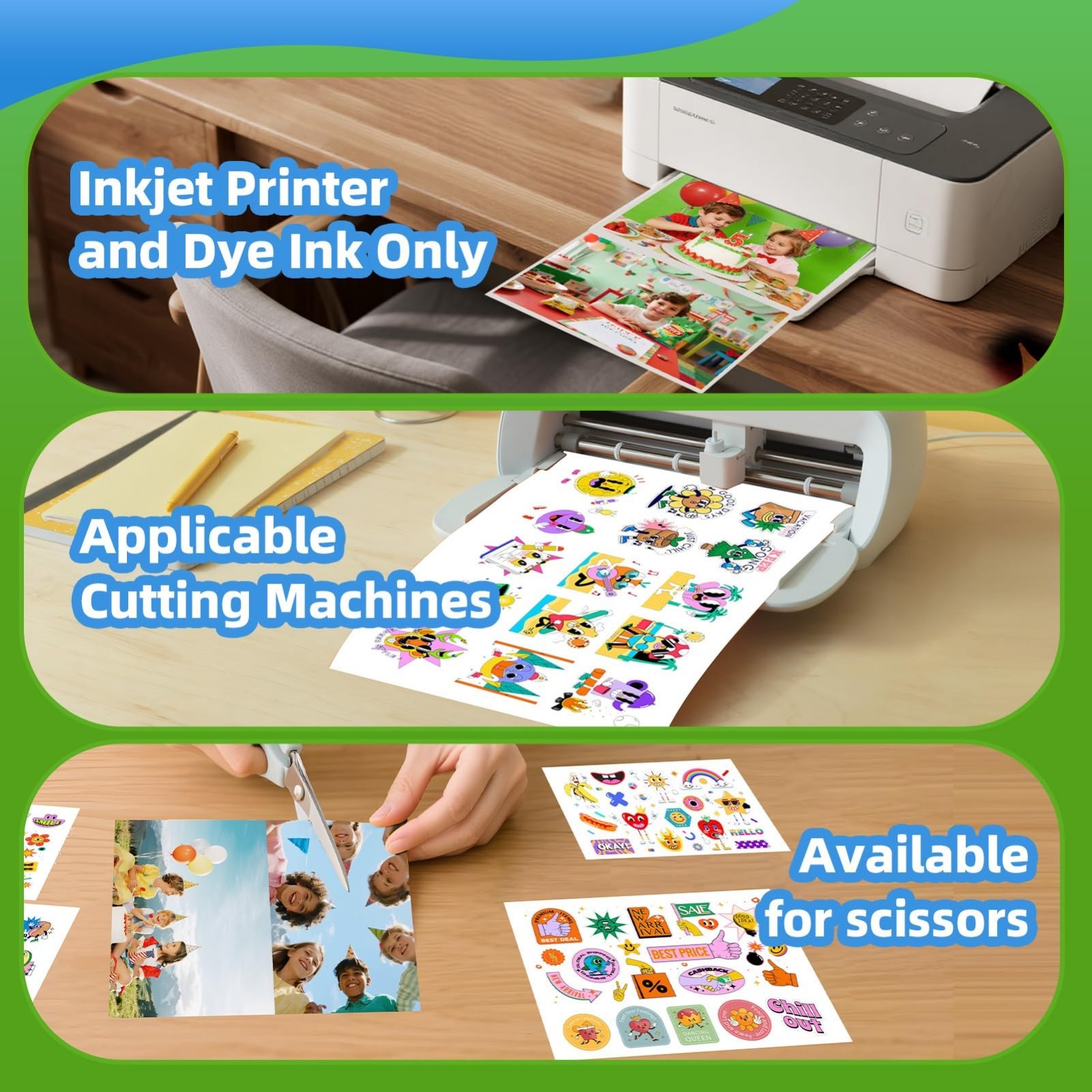 Glossy Inkjet Printable Sticker Paper 8.5×11″ Self-Adhesive Photo Paper, 200 She