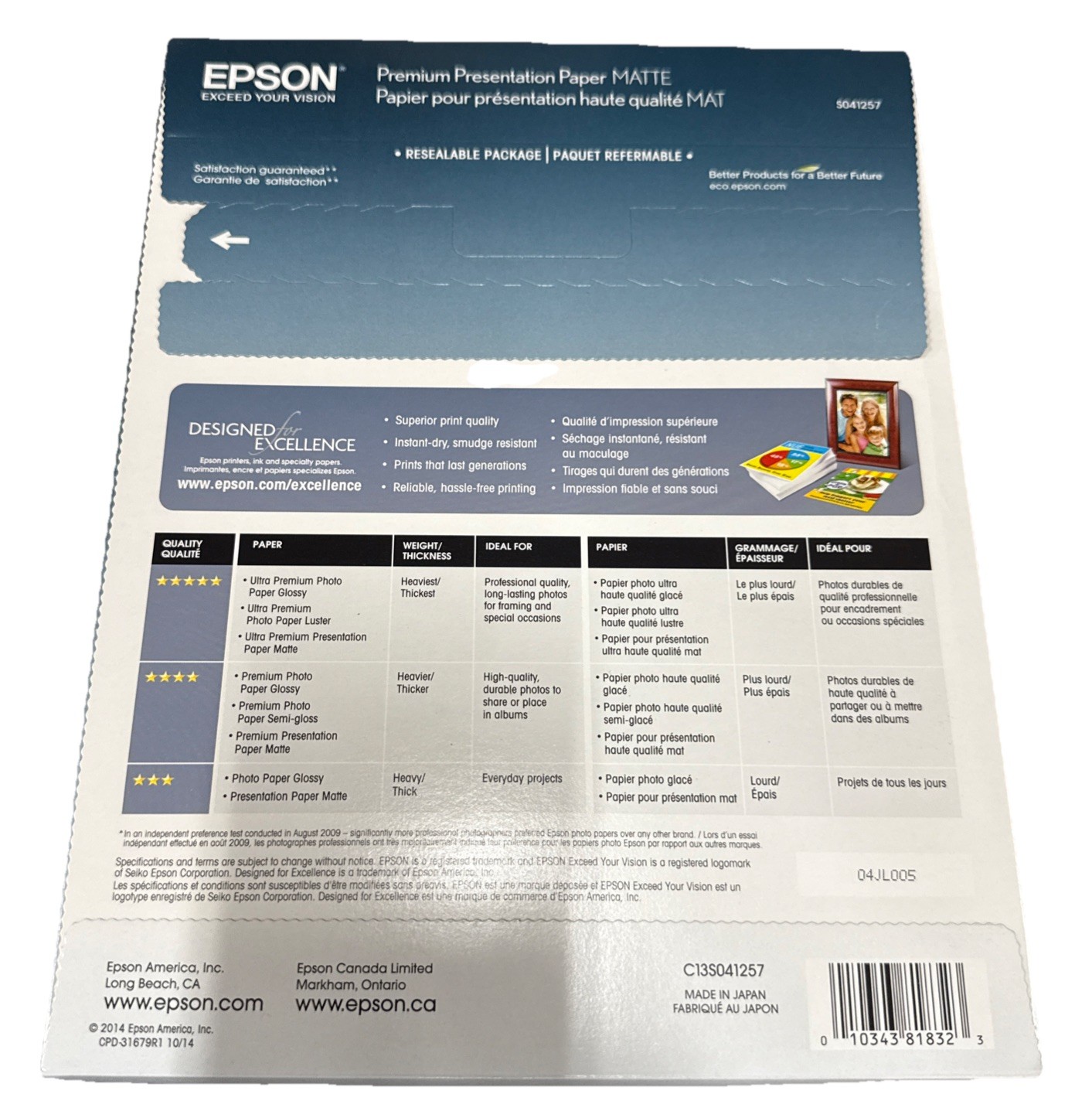 Epson Heavyweight 8.5×11 Matte Paper, 50 Sheets (S041257) – 2 Pack