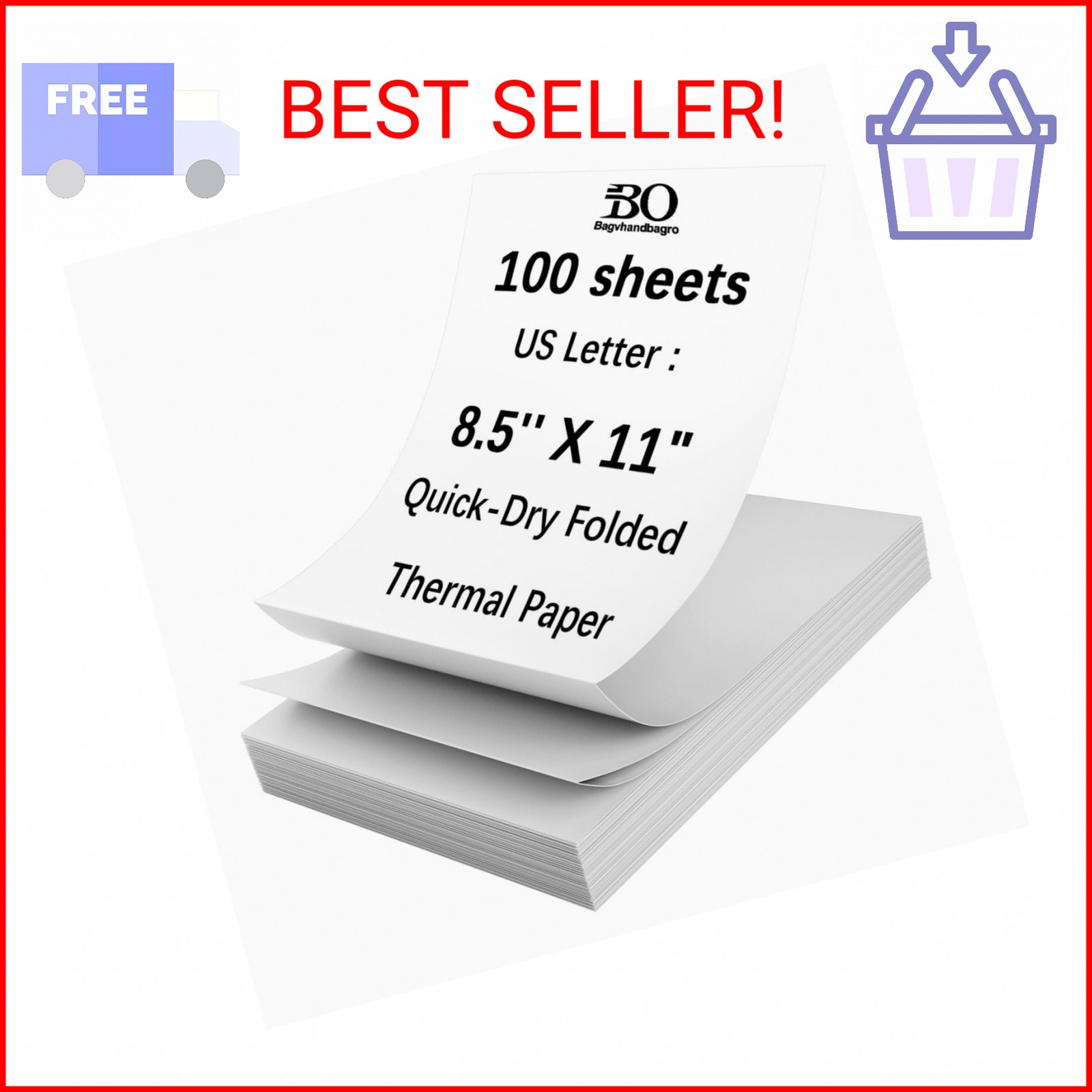 Thermal Printer Paper 8.5 x 11 Inch, 100 Sheets US Letter Size Thermal Paper, Co