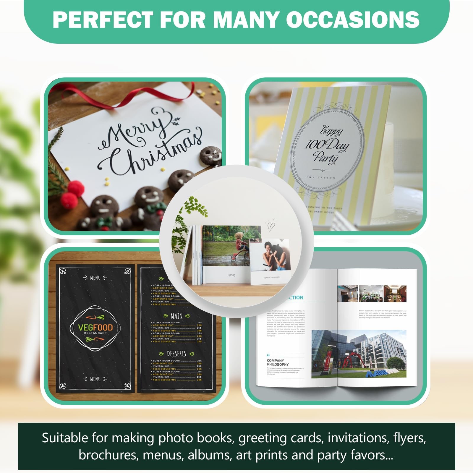 100 PCS 8.5×11 Inch Double Sided Glossy Photo Paper Thick Cardstock 61lb
