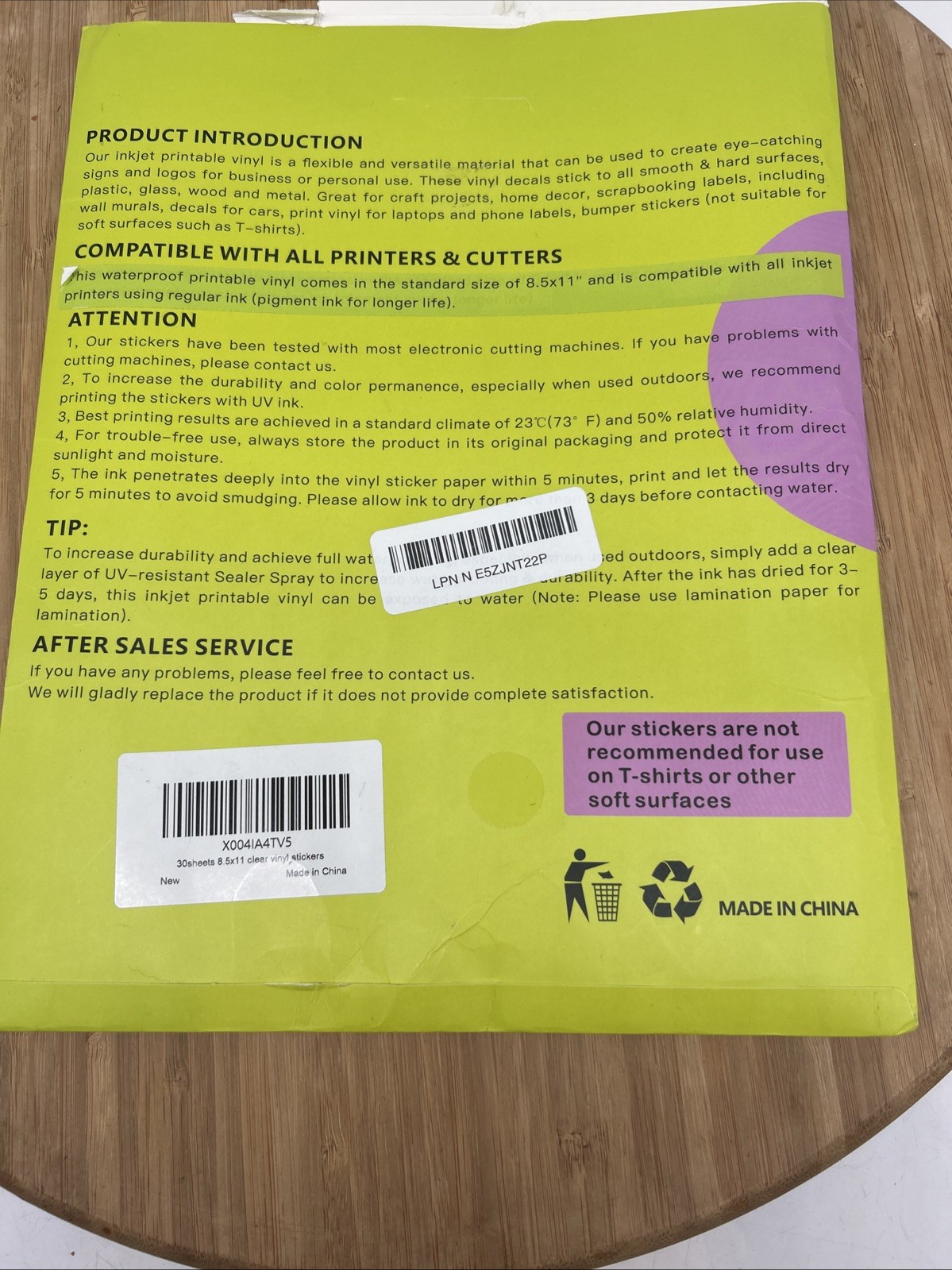 Printable Clear Vinyl Sticker Paper for Inkjet Printers, 29 Sheets