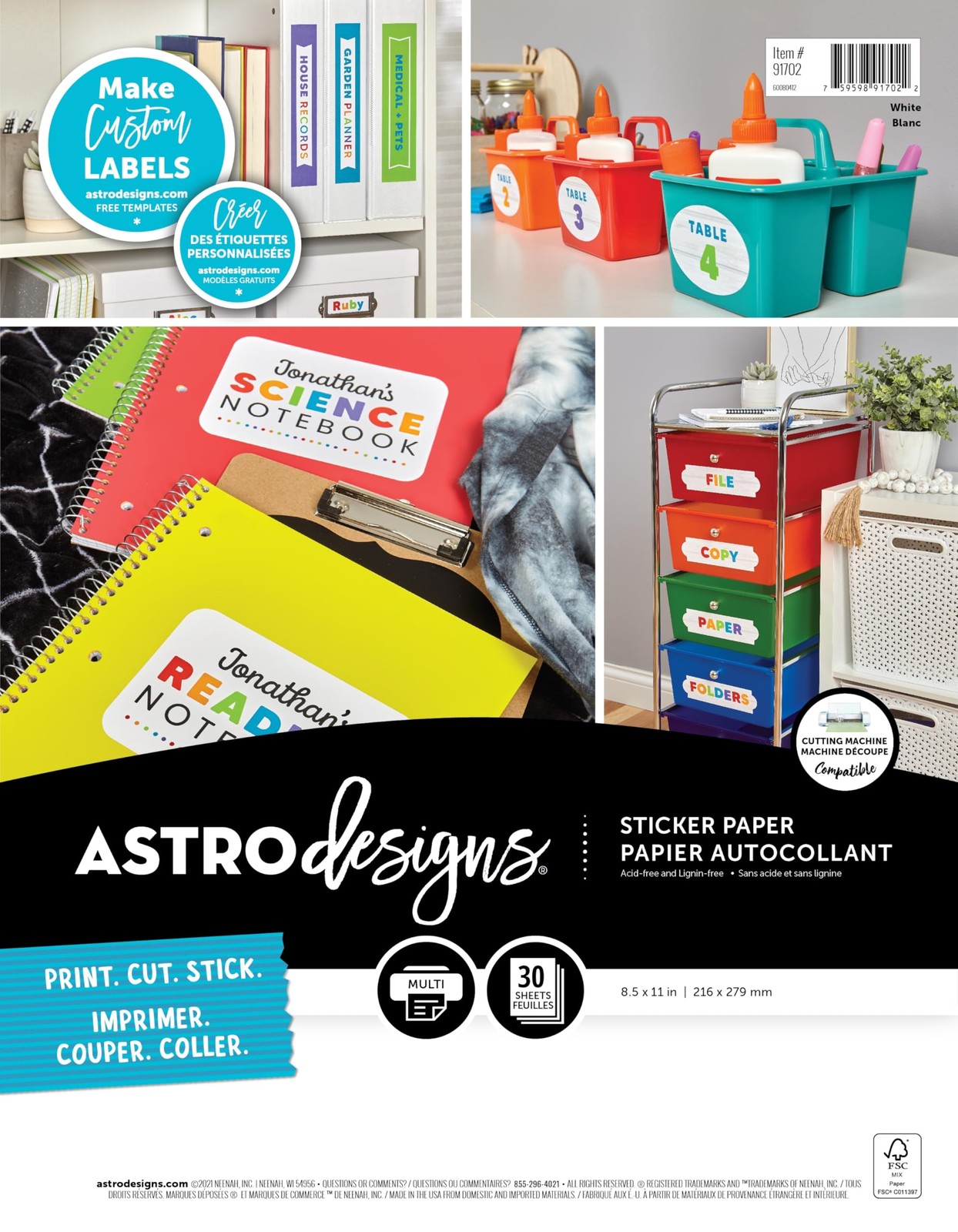 Astrodesigns White Sticker Paper 8.5×11 Fully Adhesive 30 Sheets Printer Frie…