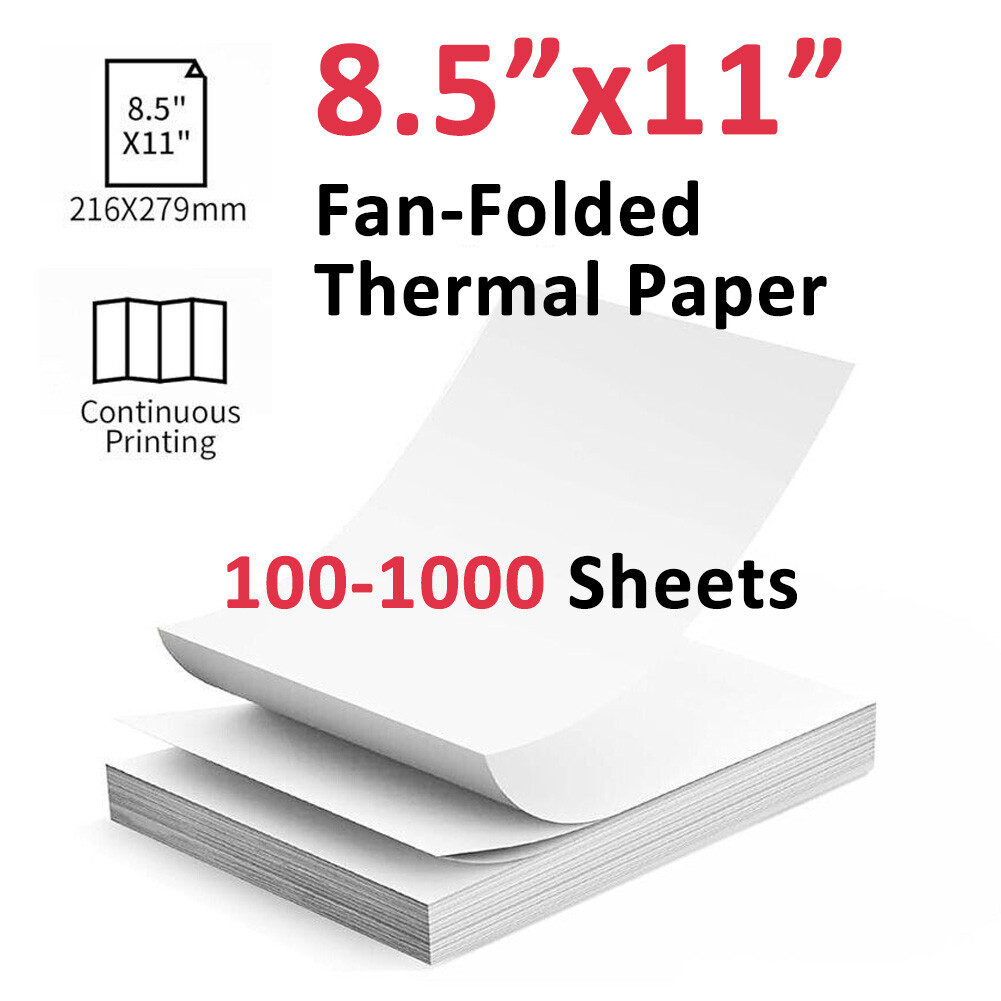 Inkless Thermal Printer Paper – 8.5×11″ Letter Size Fanfold for Shipping Labels