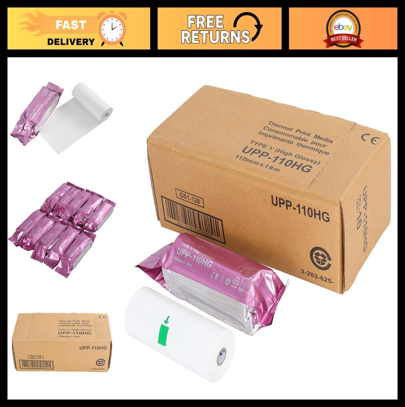 High Gloss Ultrasound Paper Film 10 Rolls, 110mm x 18m, Compatible Replacement