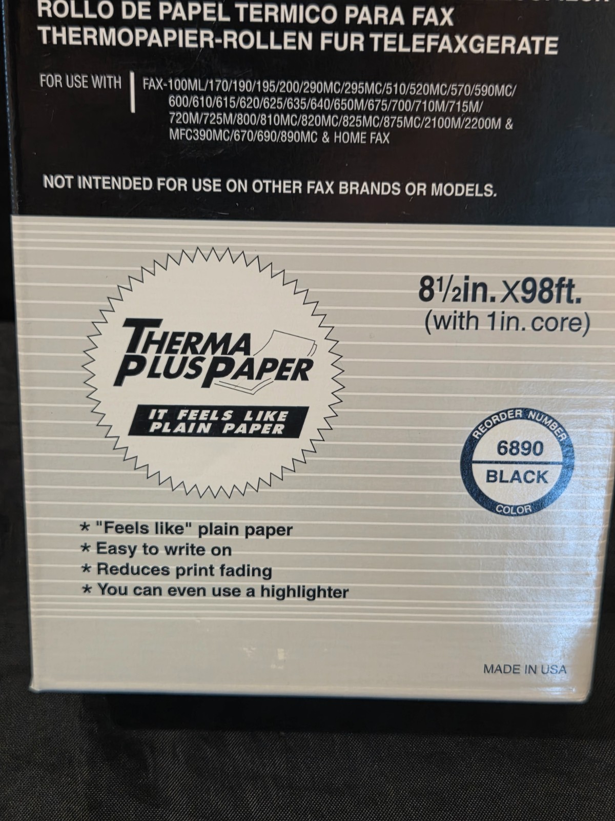 Brother Thermal Plus Fax Paper 2 Rolls 6890 Black 8-1/2in x 98ft 1″ Core
