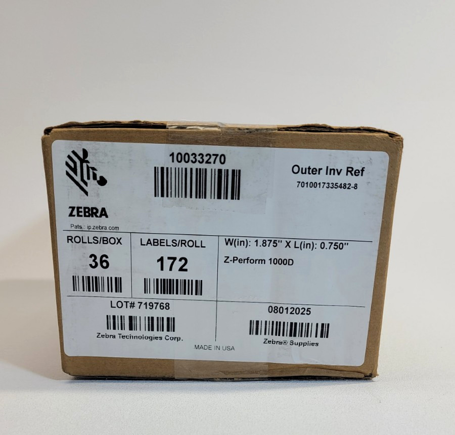 Zebra 10033270 Thermal Labels – 36 Rolls, 1.875″ x 0.75″ – 172 Labels/Roll – Z-P