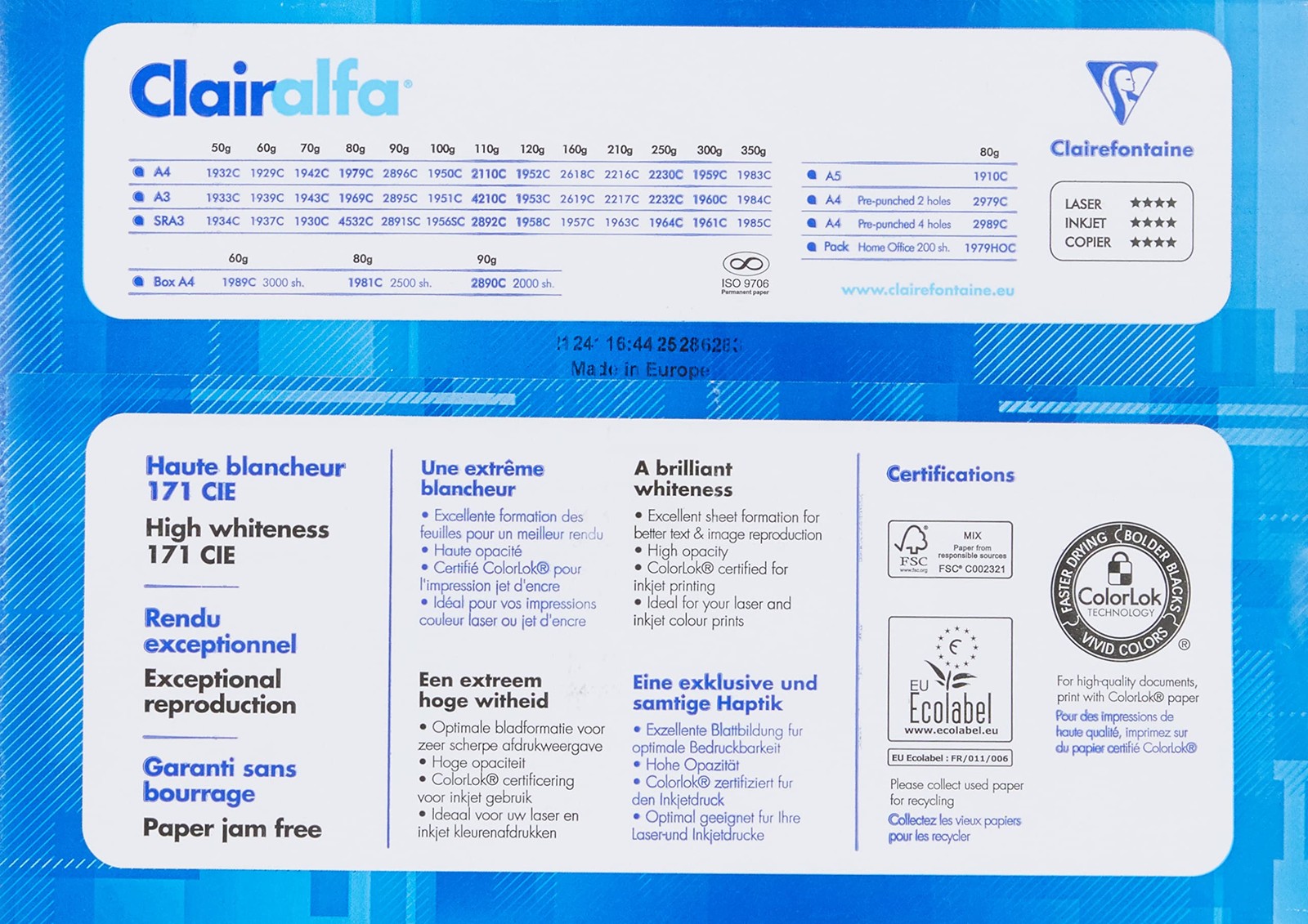 1979C Ries Printer Paper / Copy Paper Clairalfa, Extra White, A4, 80g, 5…