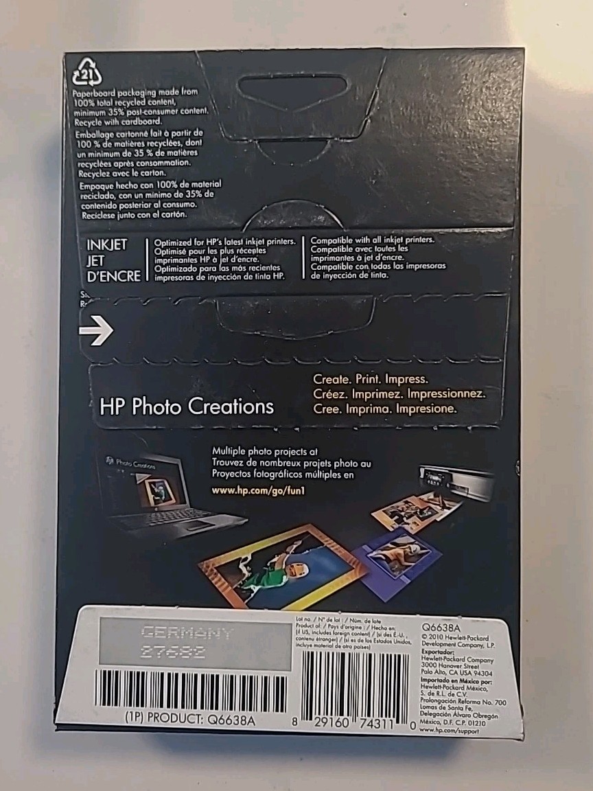 4 HP Advanced Photo Paper 4”x6” Glossy 100 Sheets Each New Germany (B2-G12)
