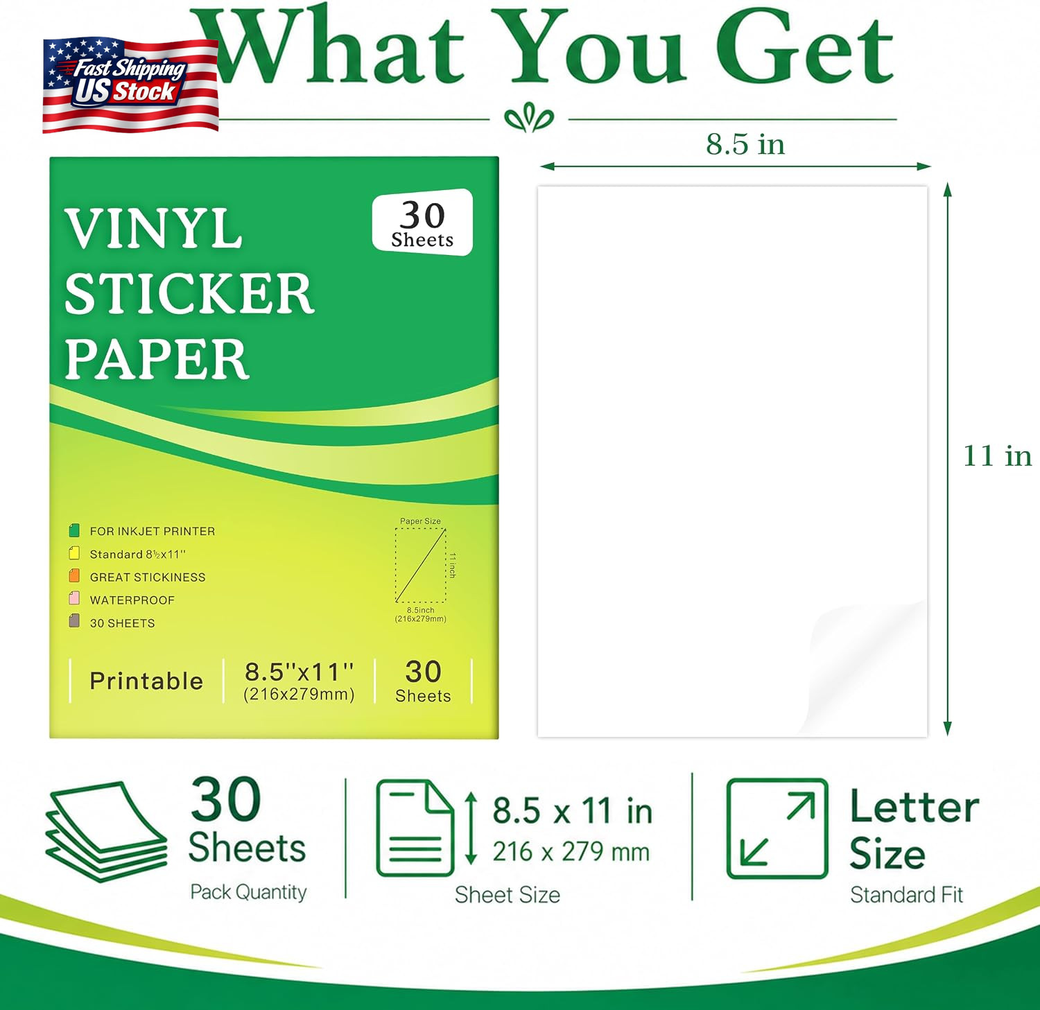 Aevdor 30 Sheets Printable Clear Sticker Paper for Inkjet Printer, Premium Vinyl