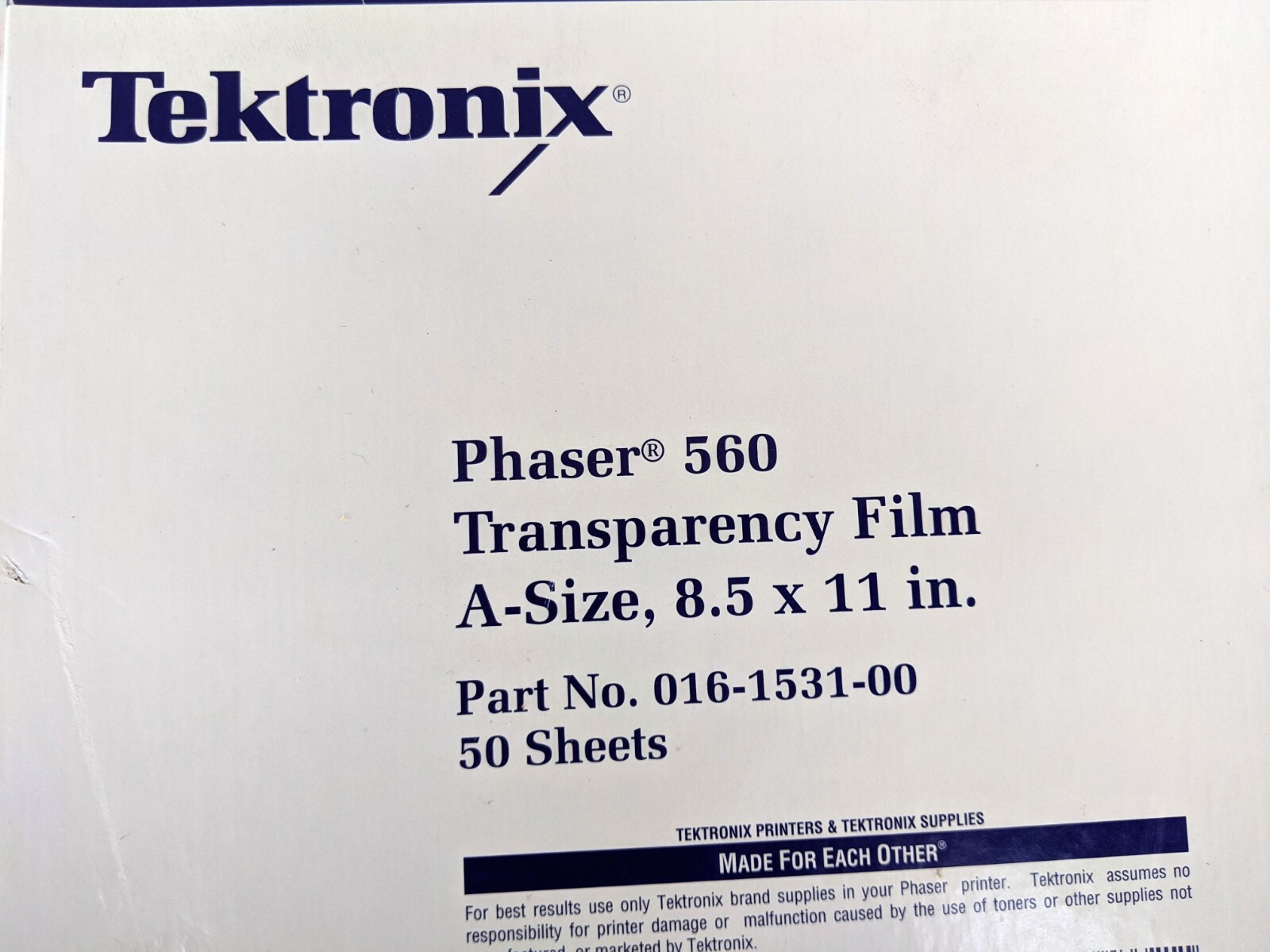 Tektronix Phaser 560 Transparency Film A Size 8.5 X 11 in 50 sheets 016-1531-00