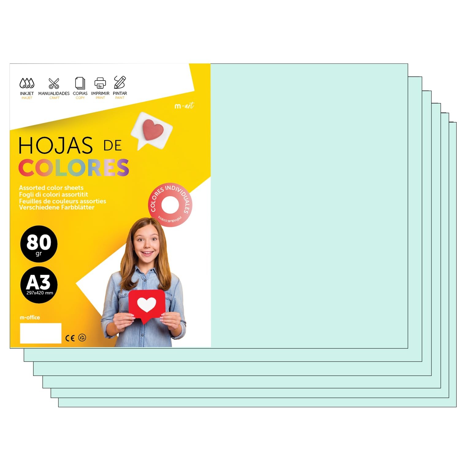 Colourful Paper A3 80g for Printers & Crafts, Coloured Sheets for Kids, Creat…