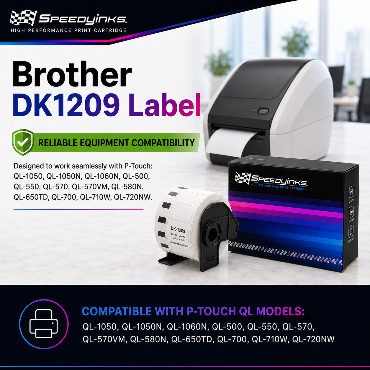 6PK Compatible Brother DK-1209 Address Labels 1.1 in x 2.4 in (28.9 mm x 62 mm)